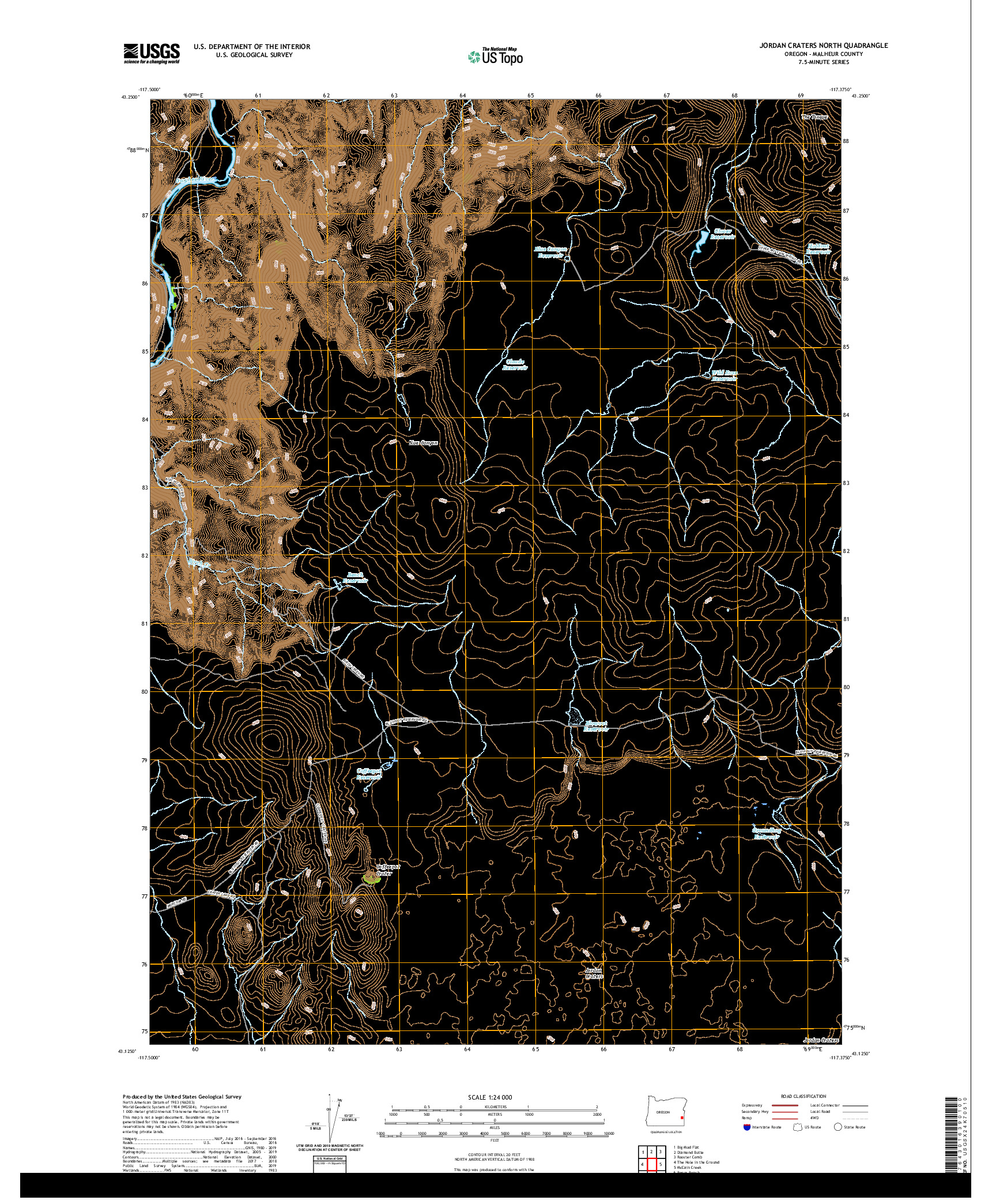 USGS US TOPO 7.5-MINUTE MAP FOR JORDAN CRATERS NORTH, OR 2020