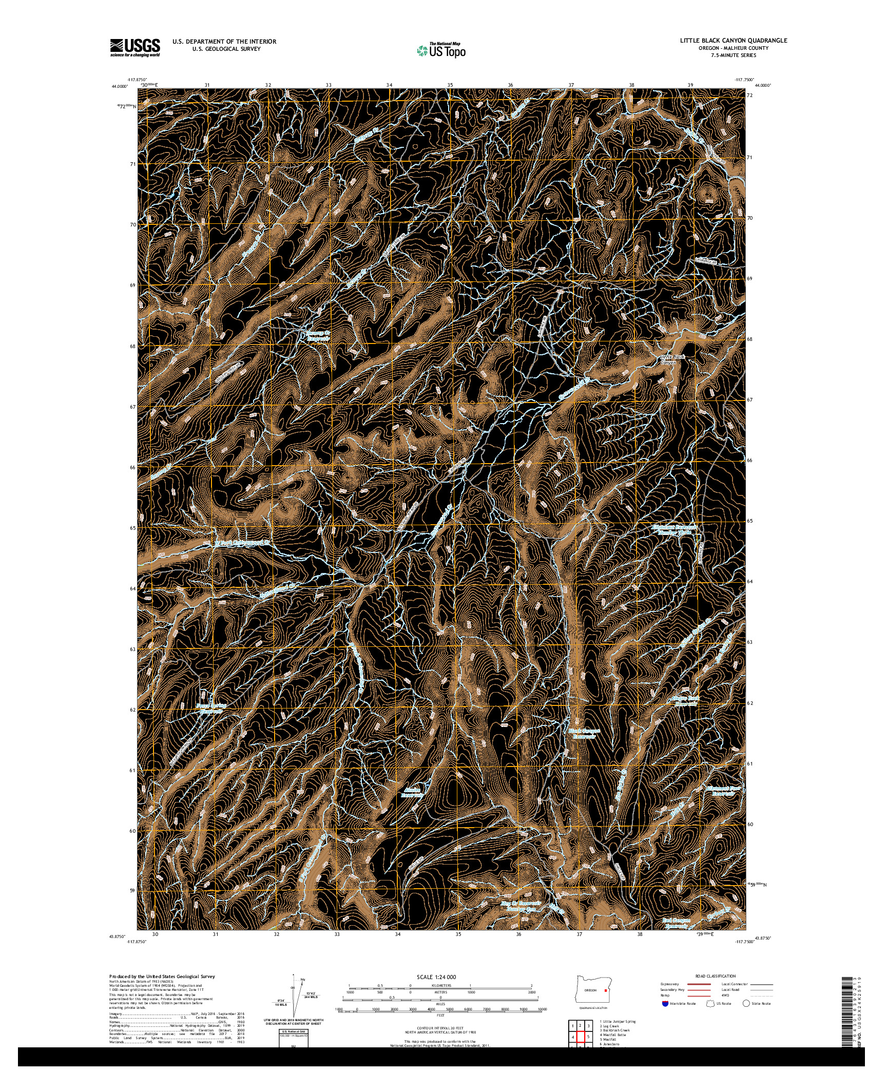 USGS US TOPO 7.5-MINUTE MAP FOR LITTLE BLACK CANYON, OR 2020