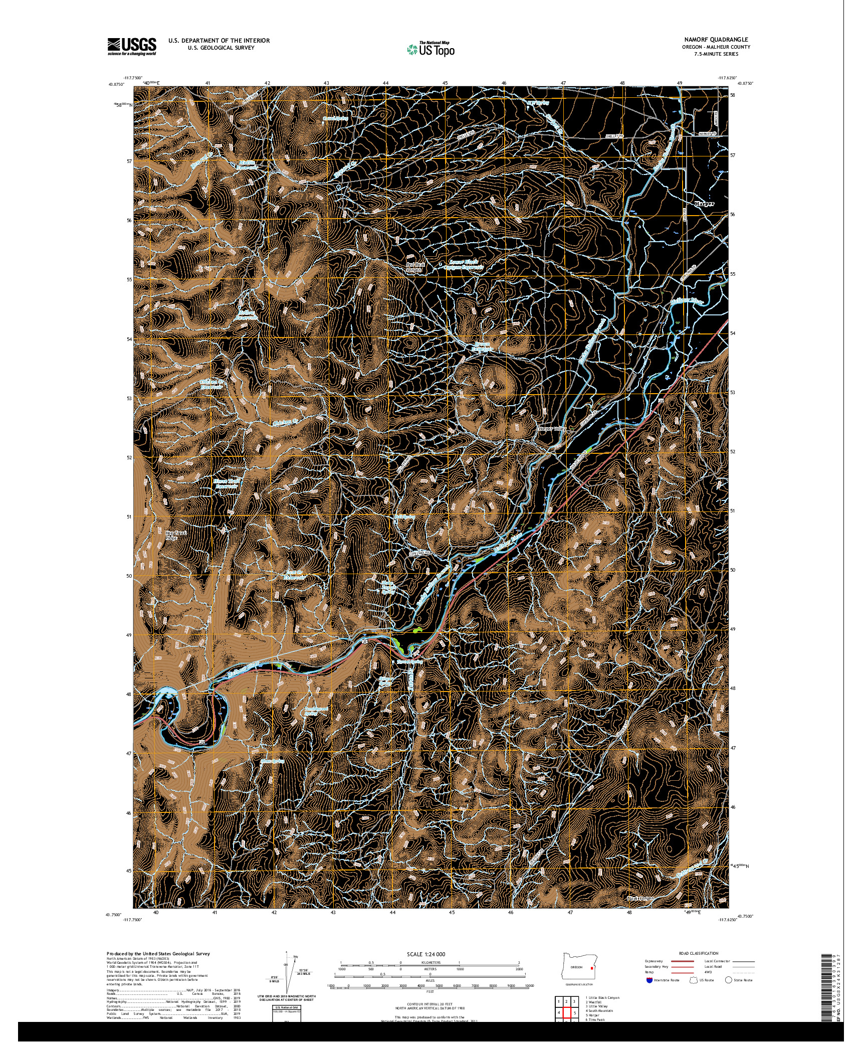 USGS US TOPO 7.5-MINUTE MAP FOR NAMORF, OR 2020