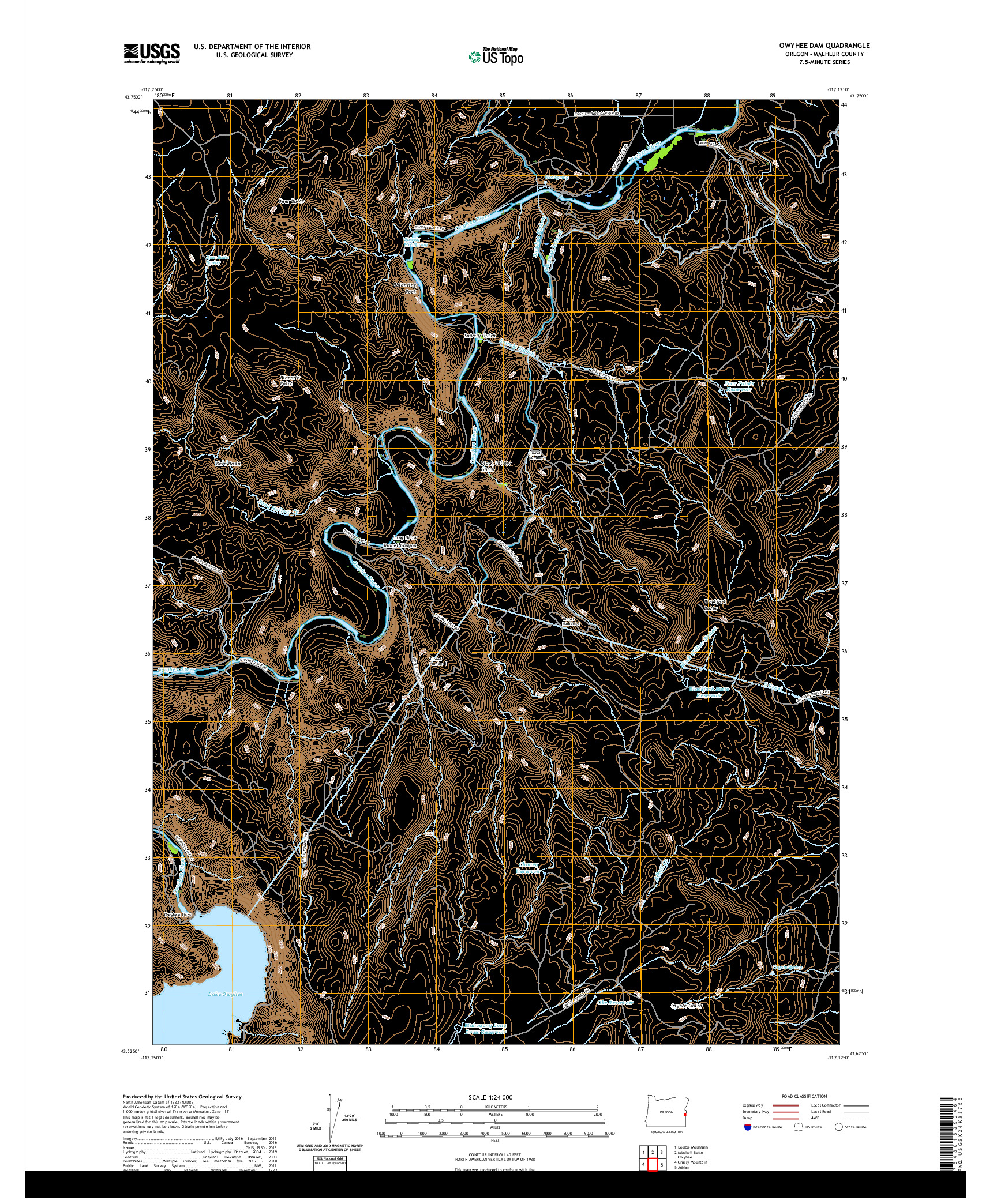USGS US TOPO 7.5-MINUTE MAP FOR OWYHEE DAM, OR 2020