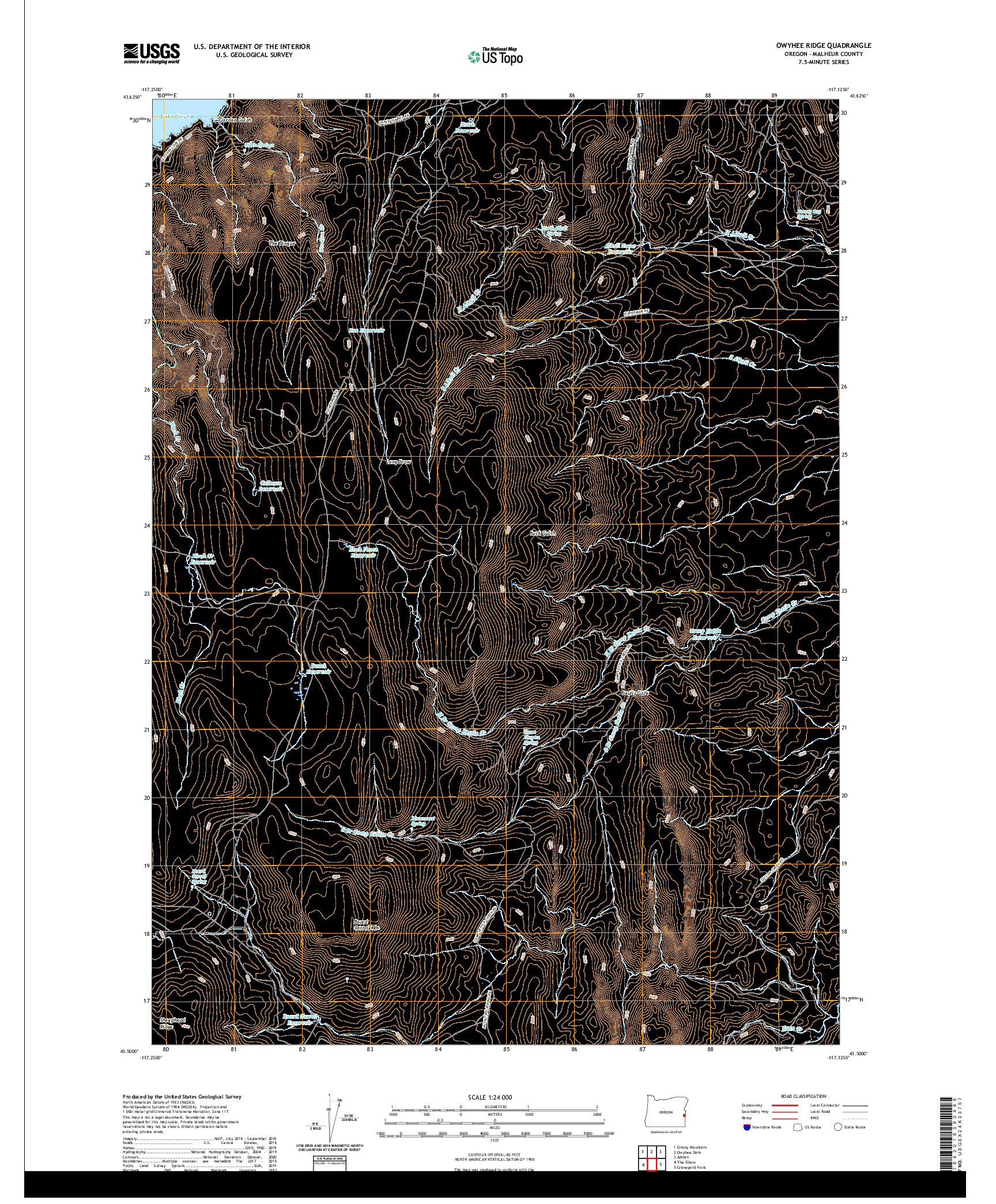 USGS US TOPO 7.5-MINUTE MAP FOR OWYHEE RIDGE, OR 2020