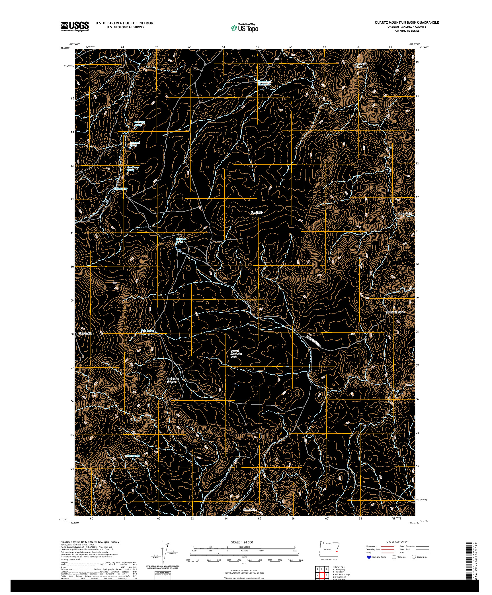 USGS US TOPO 7.5-MINUTE MAP FOR QUARTZ MOUNTAIN BASIN, OR 2020