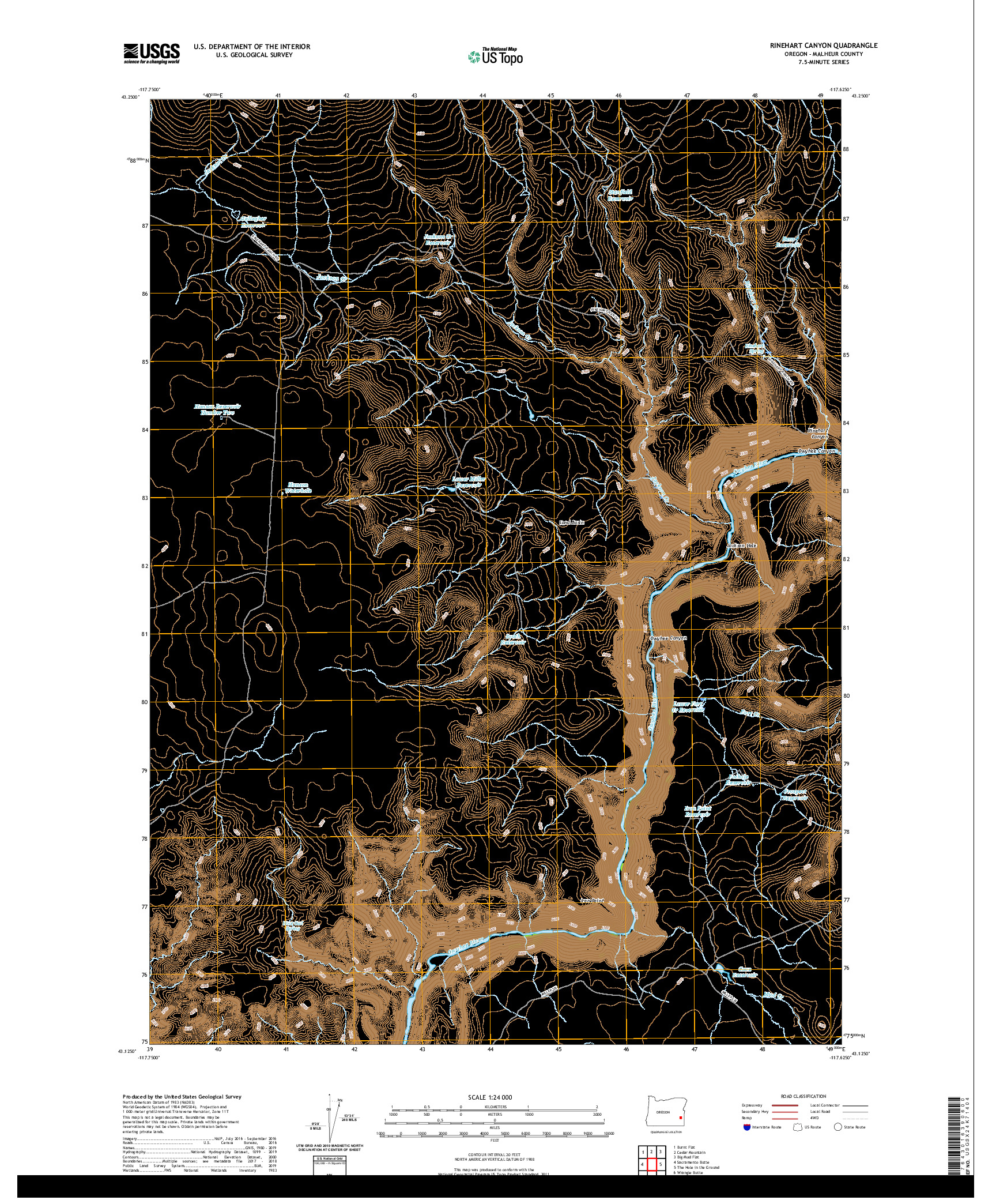 USGS US TOPO 7.5-MINUTE MAP FOR RINEHART CANYON, OR 2020