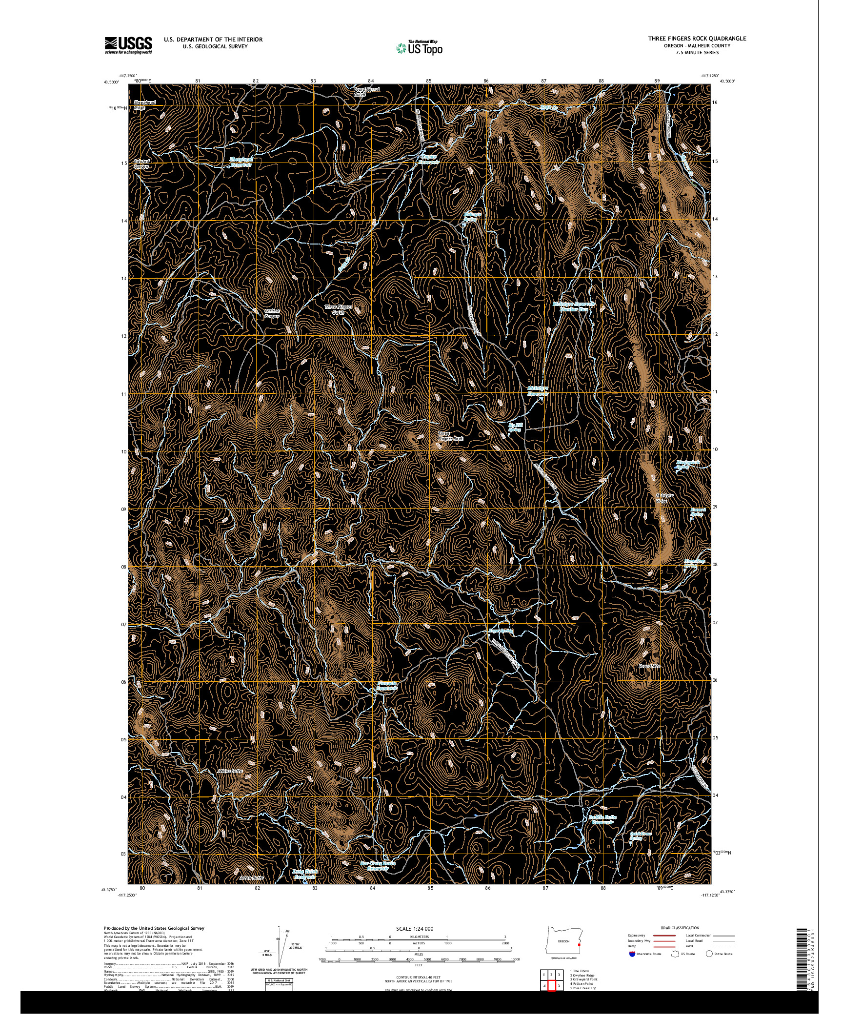 USGS US TOPO 7.5-MINUTE MAP FOR THREE FINGERS ROCK, OR 2020