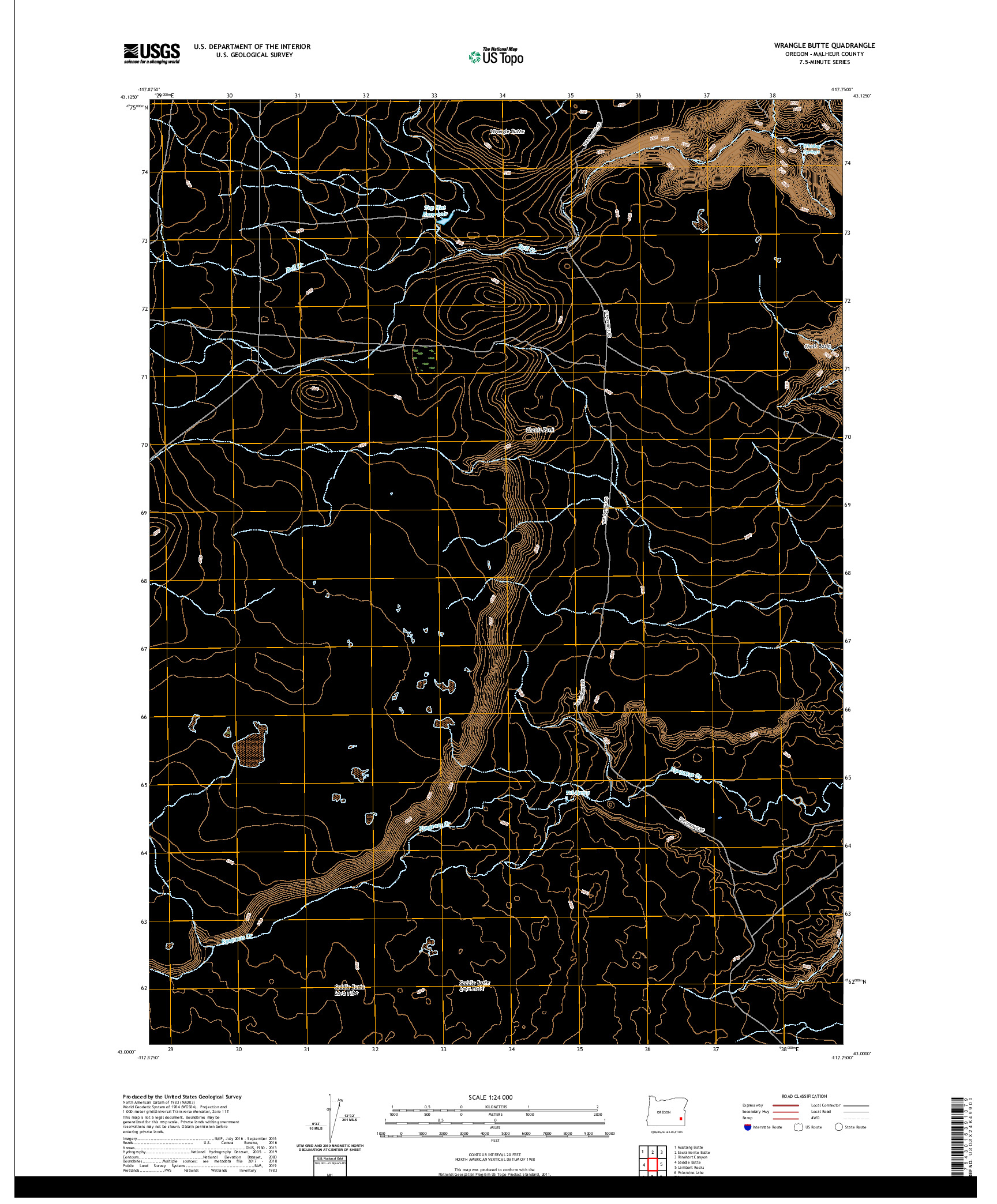 USGS US TOPO 7.5-MINUTE MAP FOR WRANGLE BUTTE, OR 2020