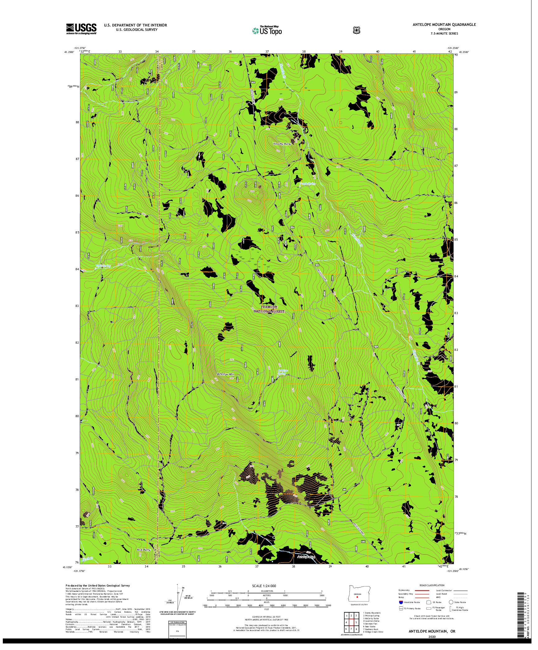 USGS US TOPO 7.5-MINUTE MAP FOR ANTELOPE MOUNTAIN, OR 2020