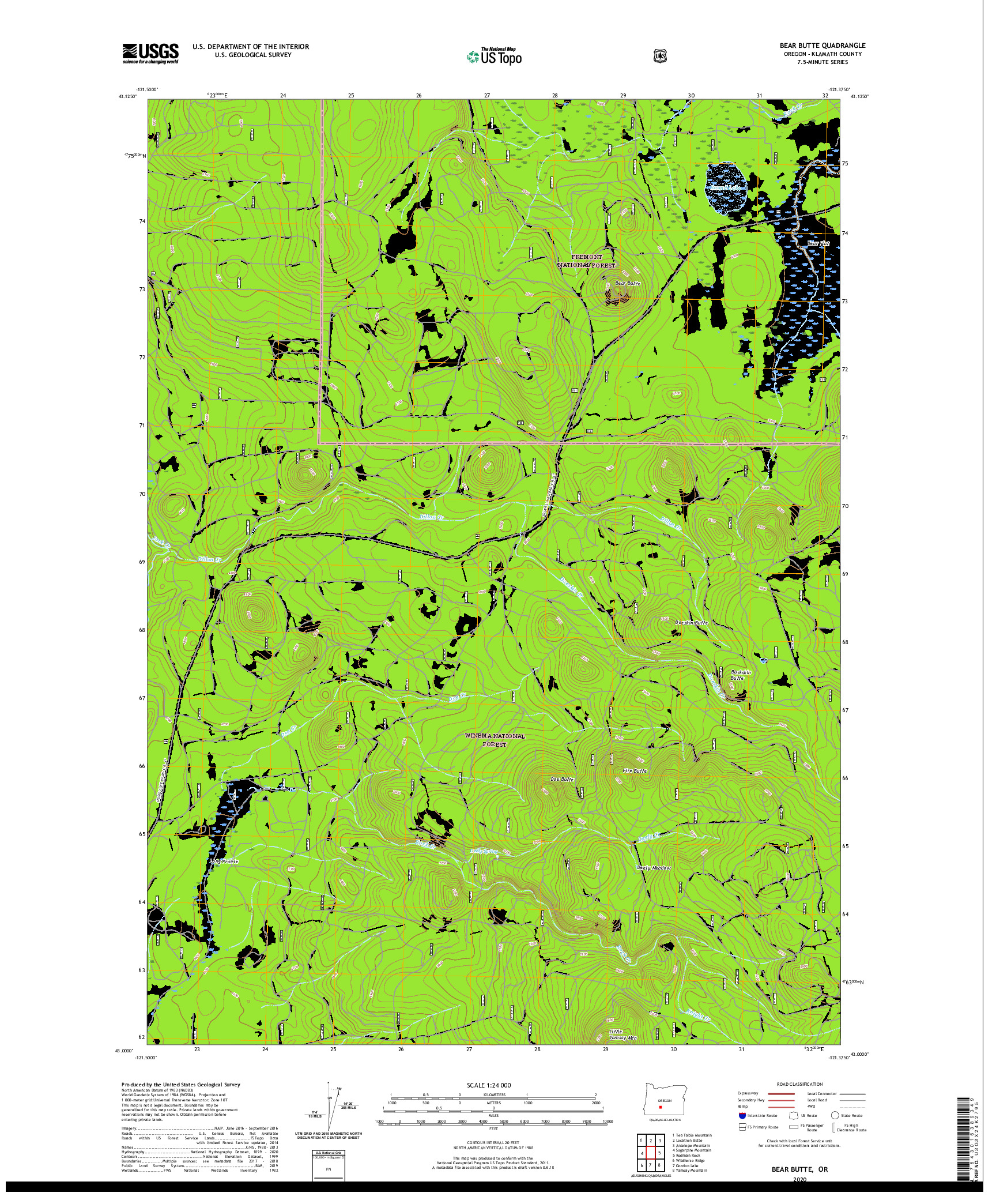 USGS US TOPO 7.5-MINUTE MAP FOR BEAR BUTTE, OR 2020