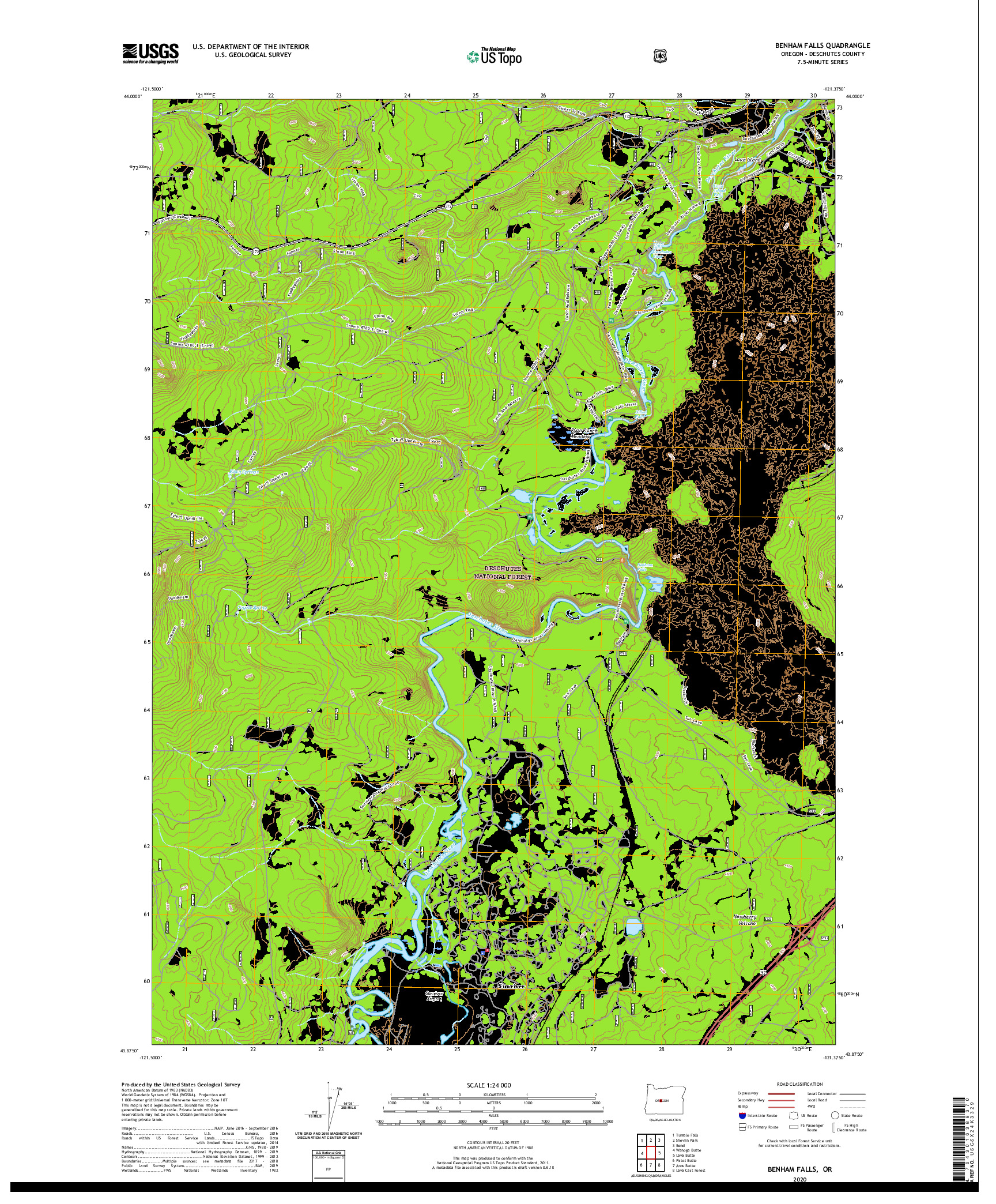 USGS US TOPO 7.5-MINUTE MAP FOR BENHAM FALLS, OR 2020