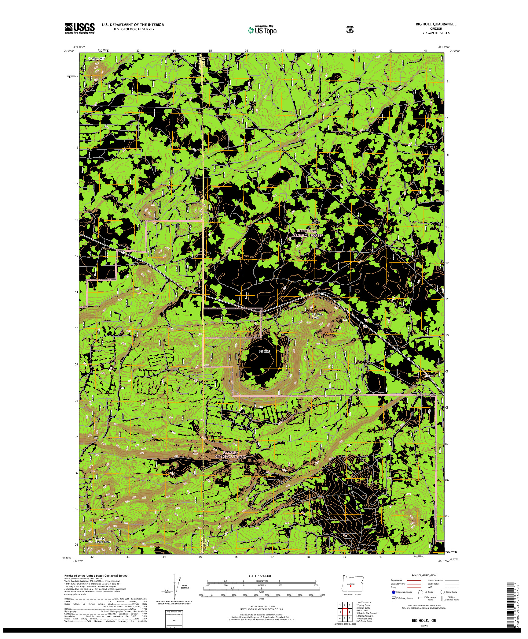 USGS US TOPO 7.5-MINUTE MAP FOR BIG HOLE, OR 2020