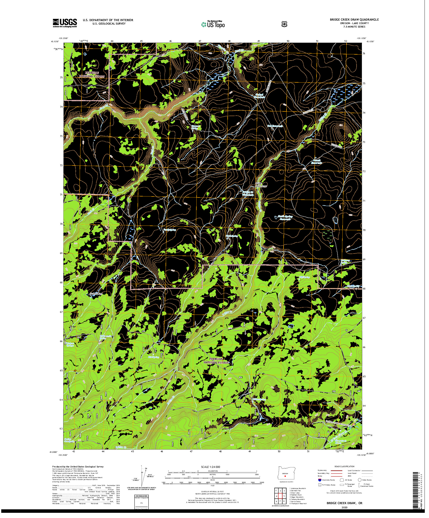 USGS US TOPO 7.5-MINUTE MAP FOR BRIDGE CREEK DRAW, OR 2020