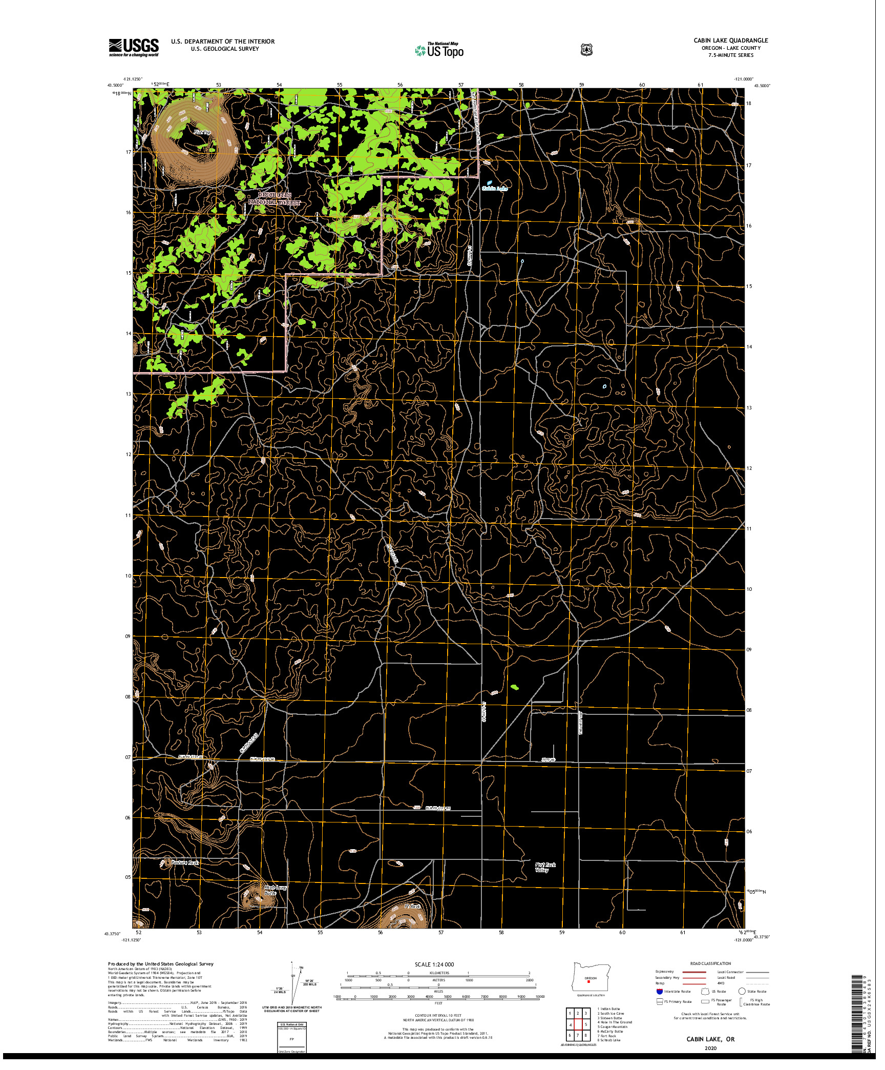 USGS US TOPO 7.5-MINUTE MAP FOR CABIN LAKE, OR 2020