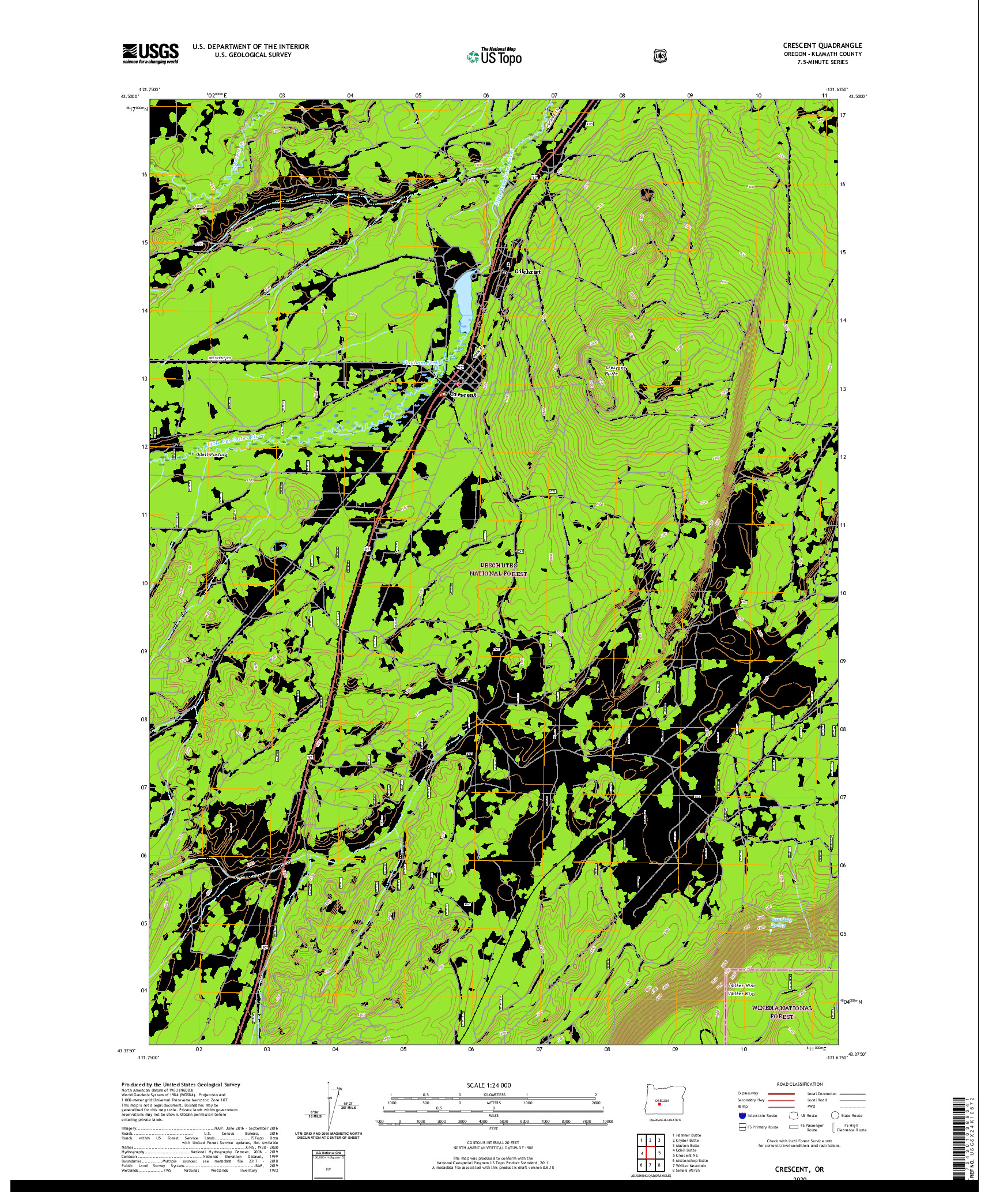 USGS US TOPO 7.5-MINUTE MAP FOR CRESCENT, OR 2020