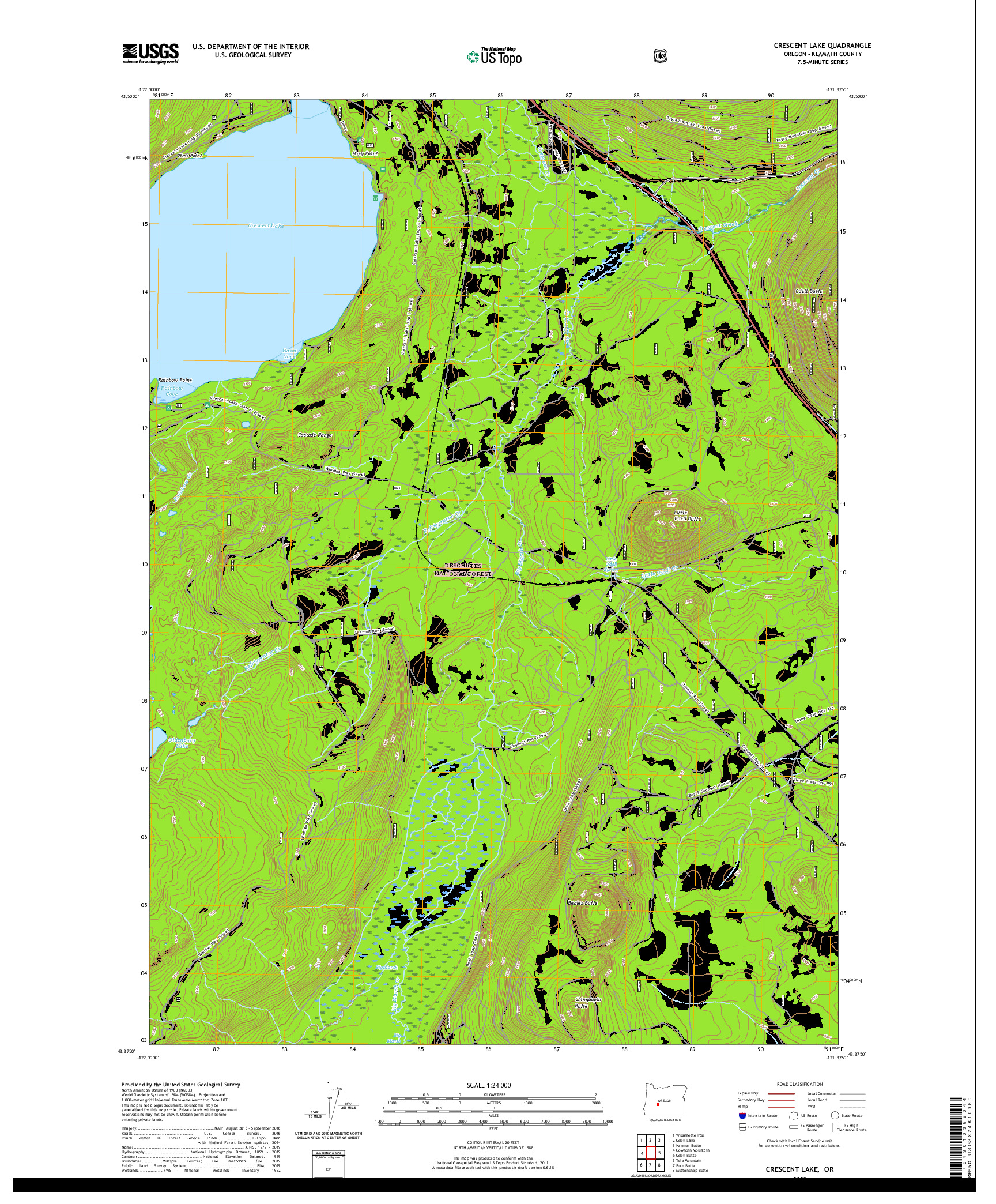 USGS US TOPO 7.5-MINUTE MAP FOR CRESCENT LAKE, OR 2020
