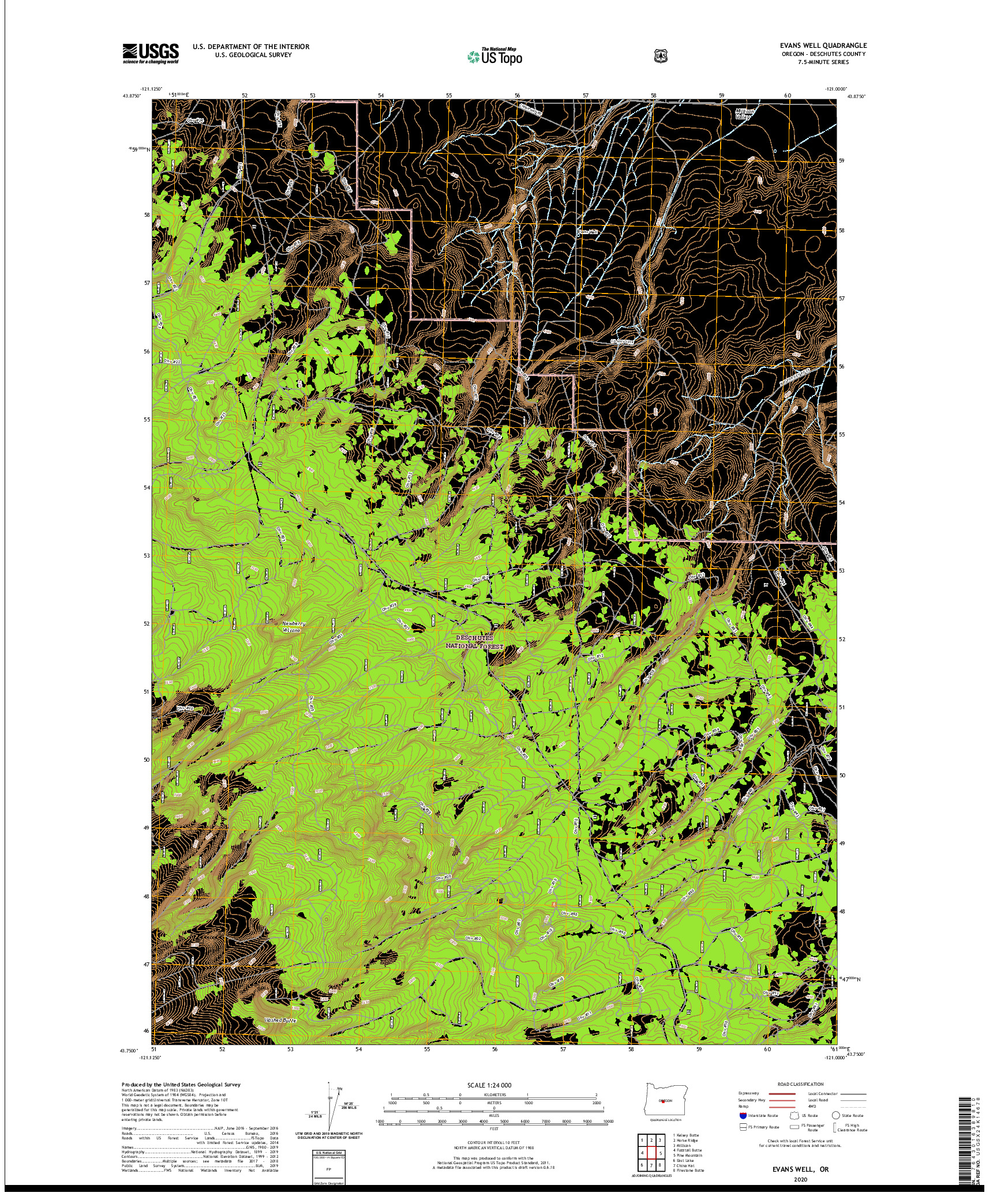 USGS US TOPO 7.5-MINUTE MAP FOR EVANS WELL, OR 2020
