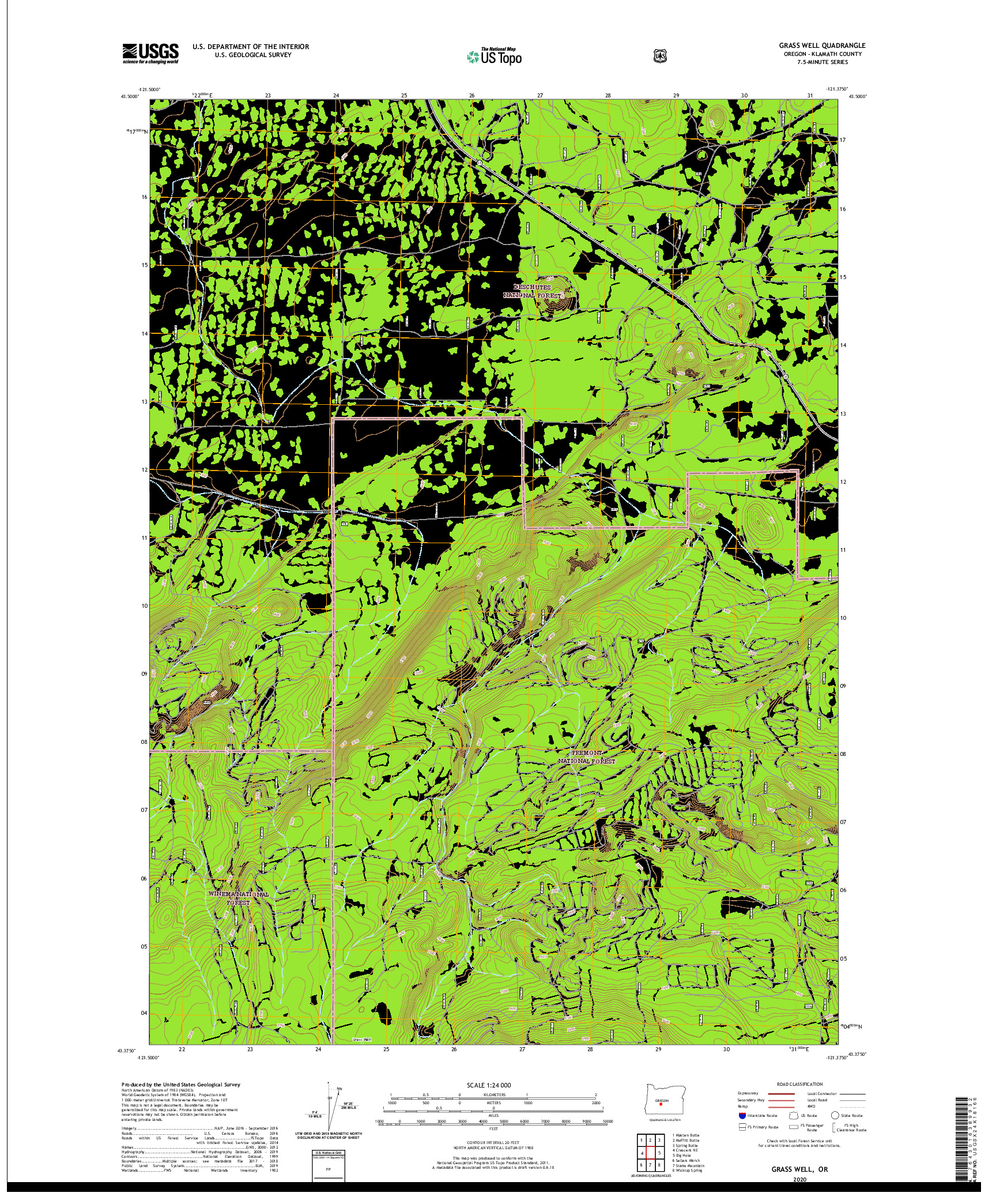 USGS US TOPO 7.5-MINUTE MAP FOR GRASS WELL, OR 2020