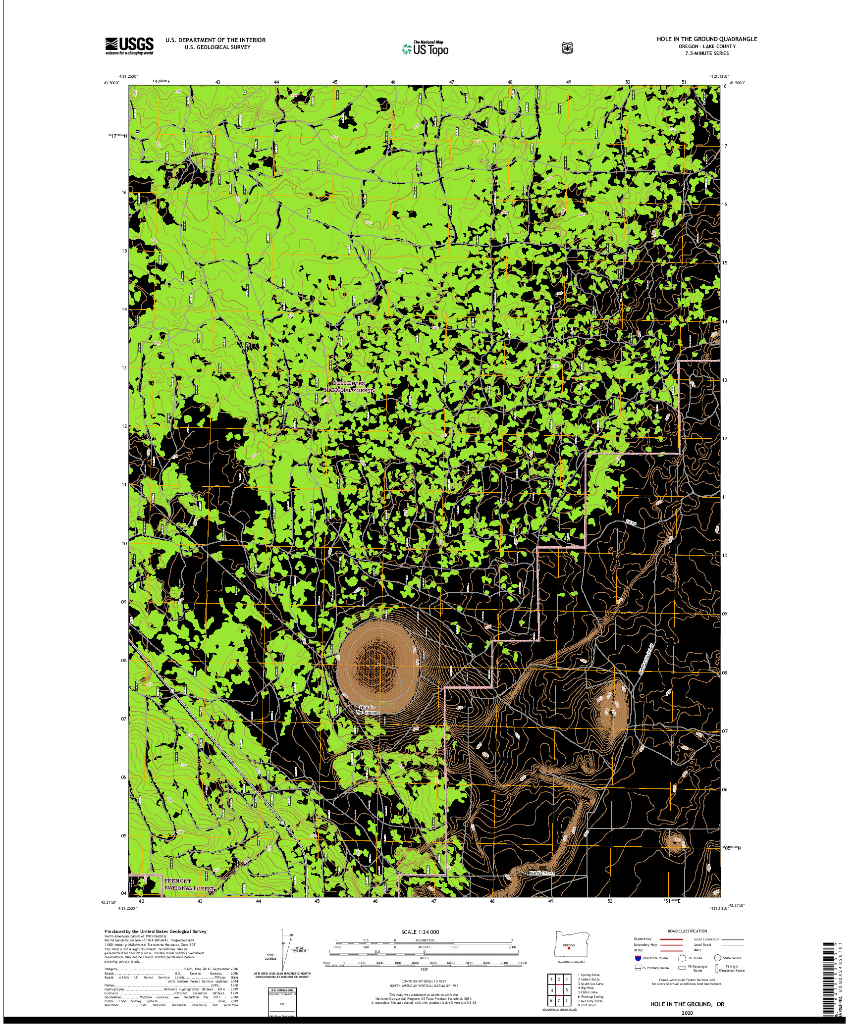 USGS US TOPO 7.5-MINUTE MAP FOR HOLE IN THE GROUND, OR 2020