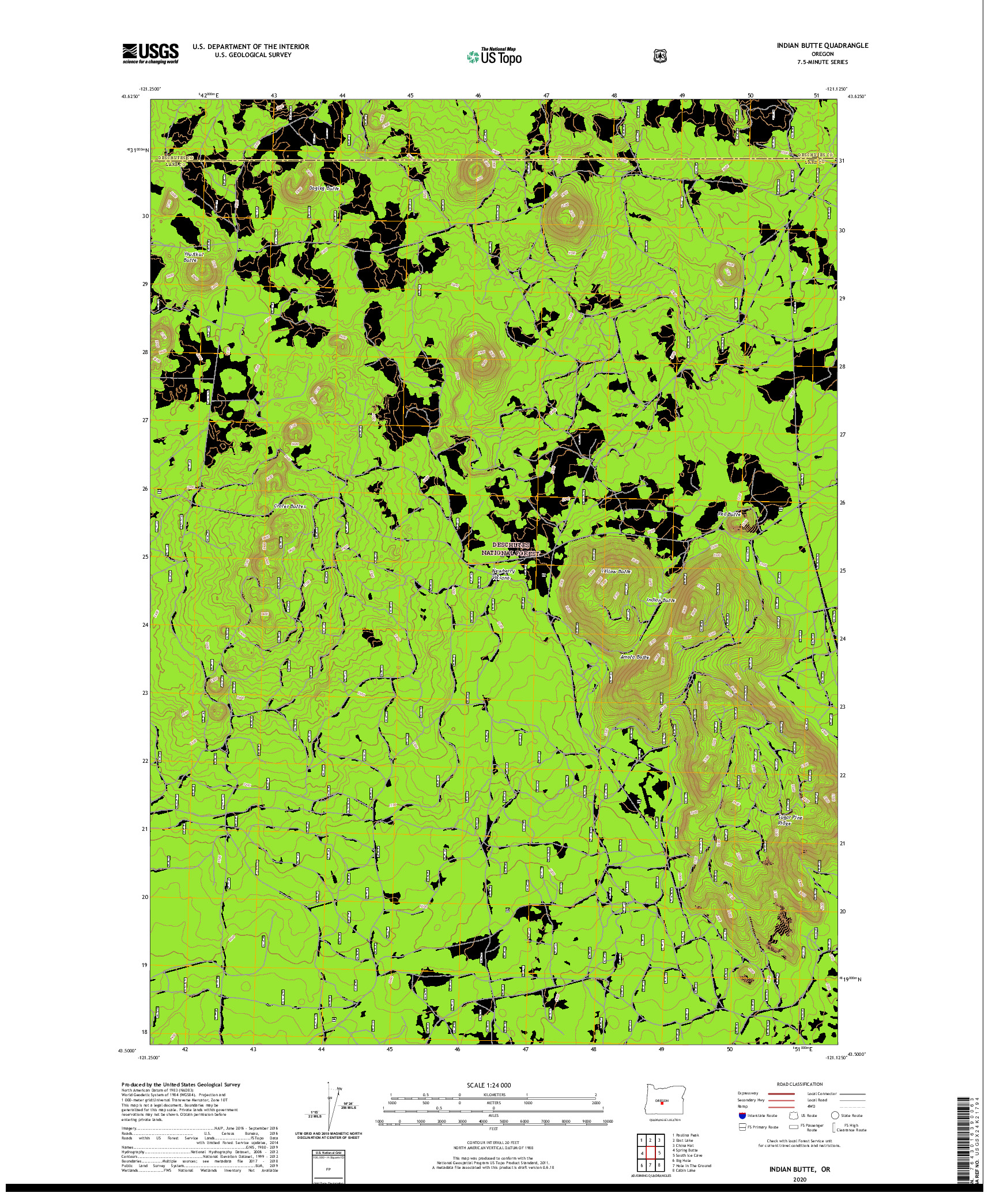 USGS US TOPO 7.5-MINUTE MAP FOR INDIAN BUTTE, OR 2020