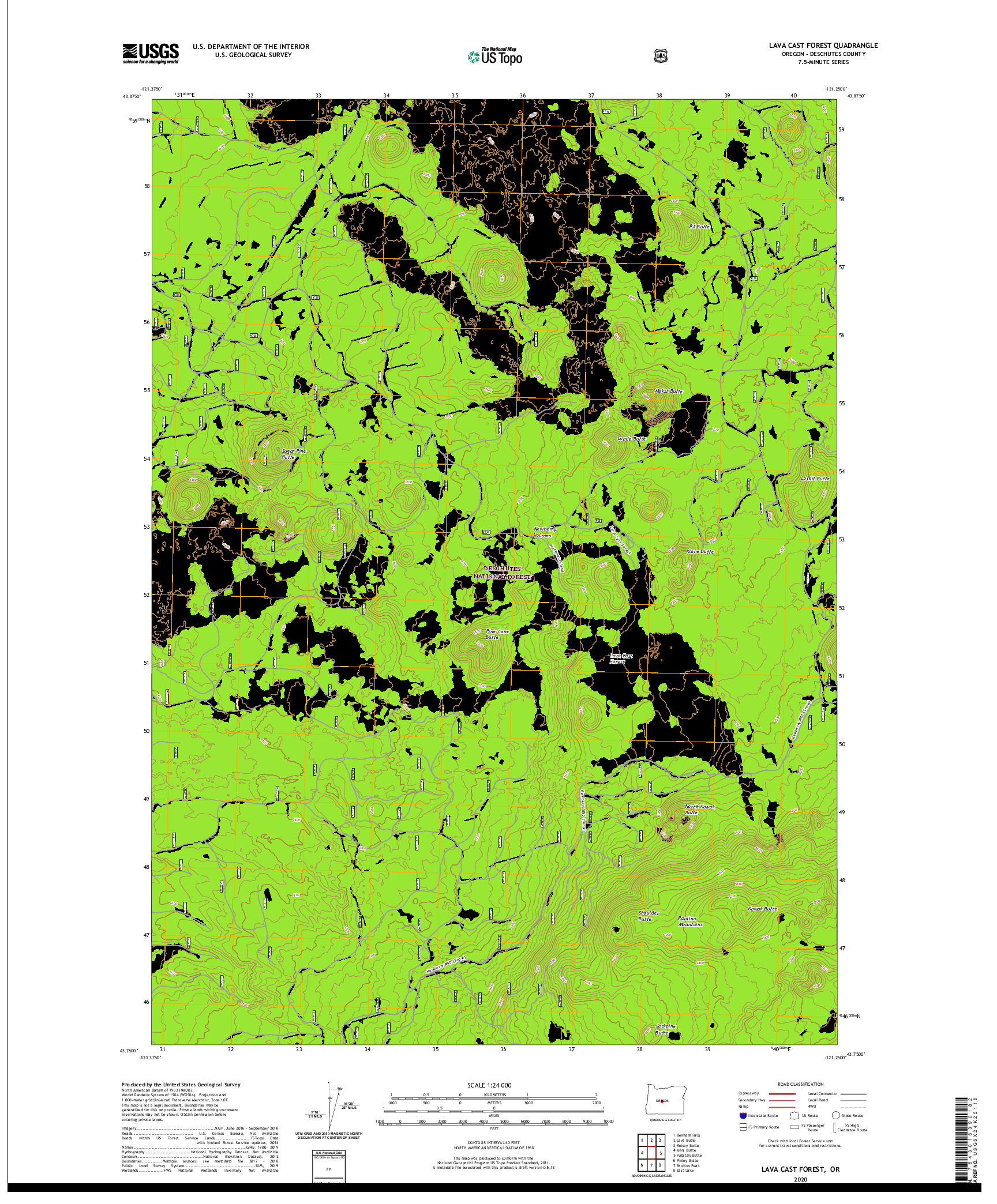 USGS US TOPO 7.5-MINUTE MAP FOR LAVA CAST FOREST, OR 2020