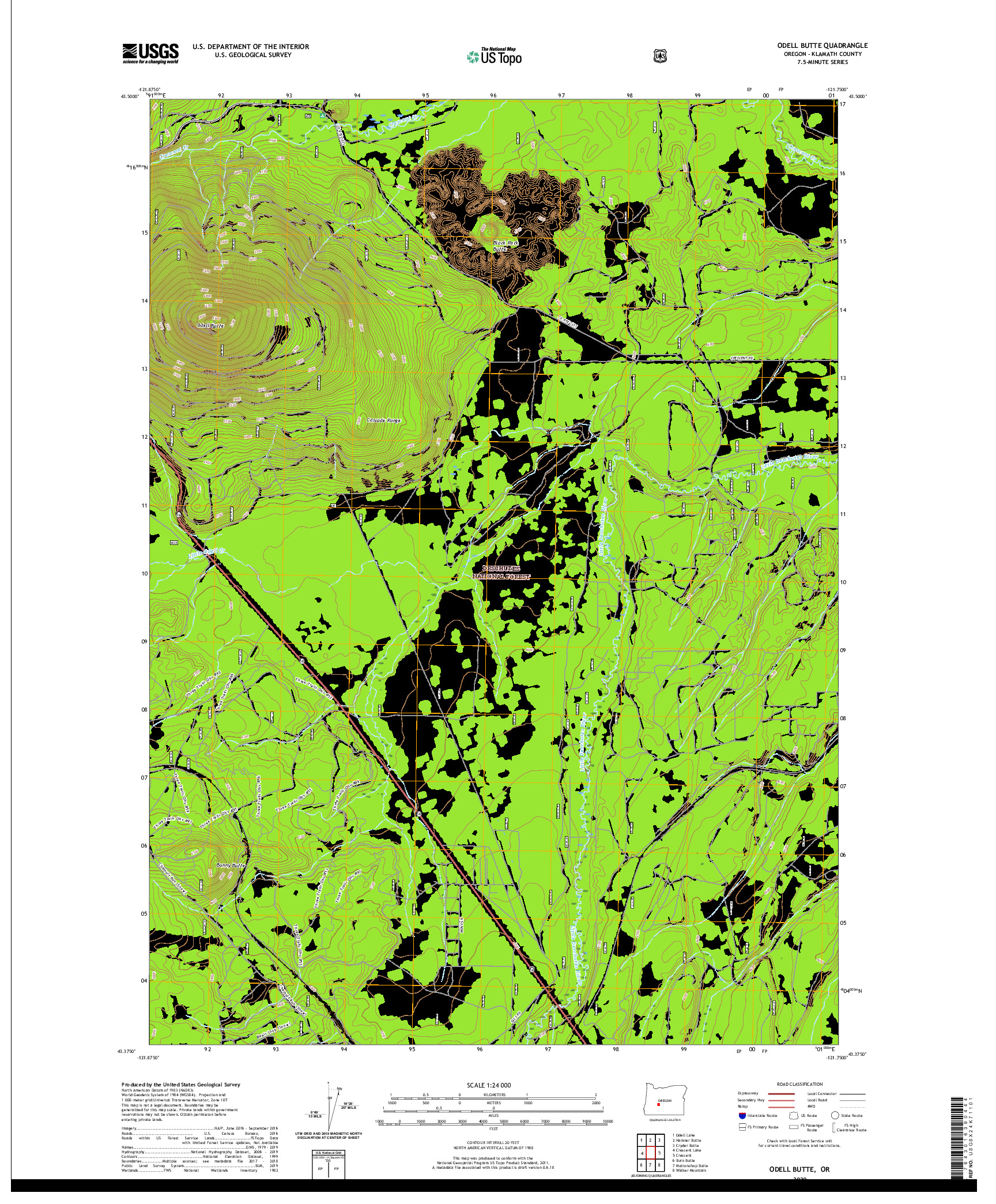 USGS US TOPO 7.5-MINUTE MAP FOR ODELL BUTTE, OR 2020