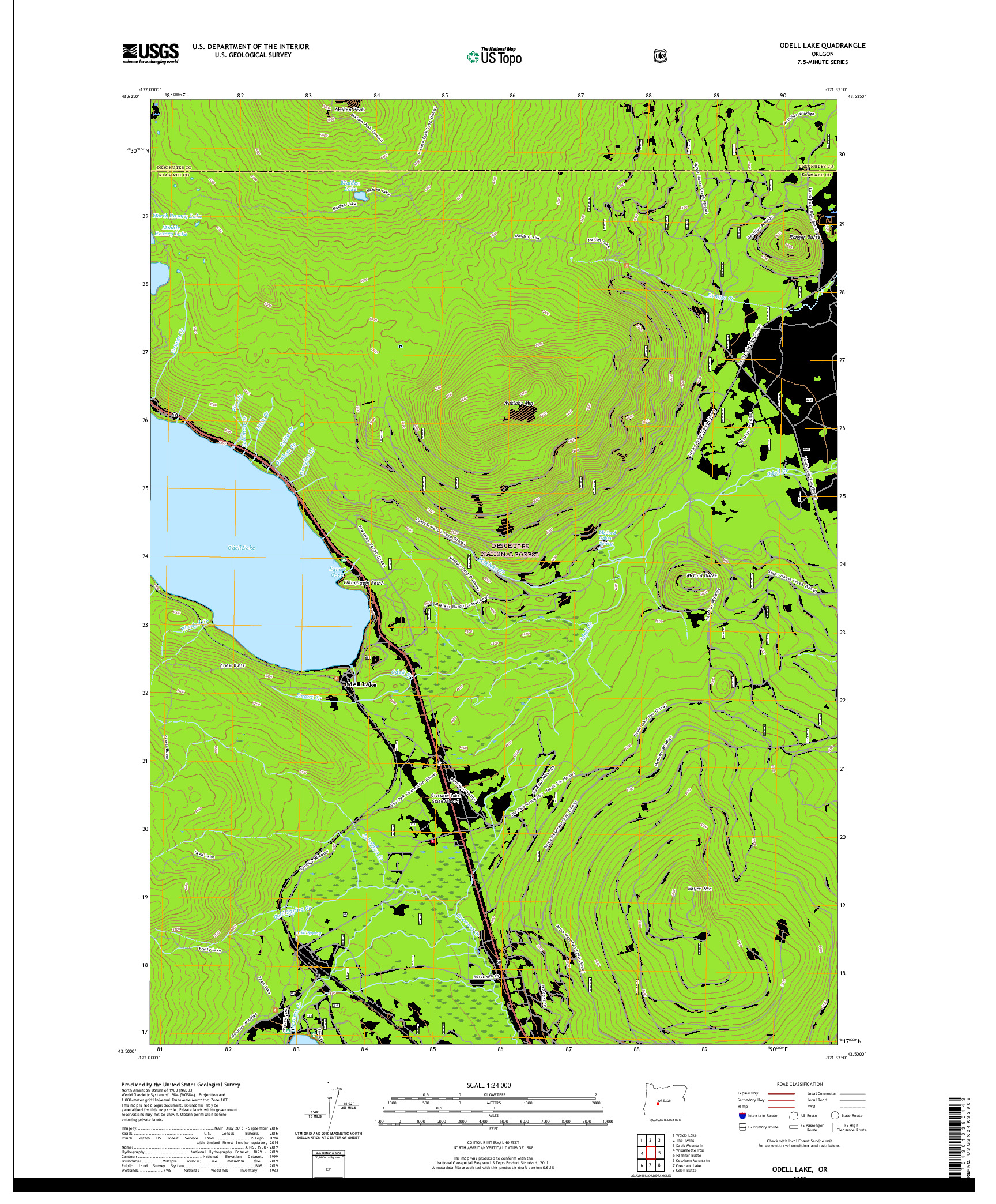 USGS US TOPO 7.5-MINUTE MAP FOR ODELL LAKE, OR 2020