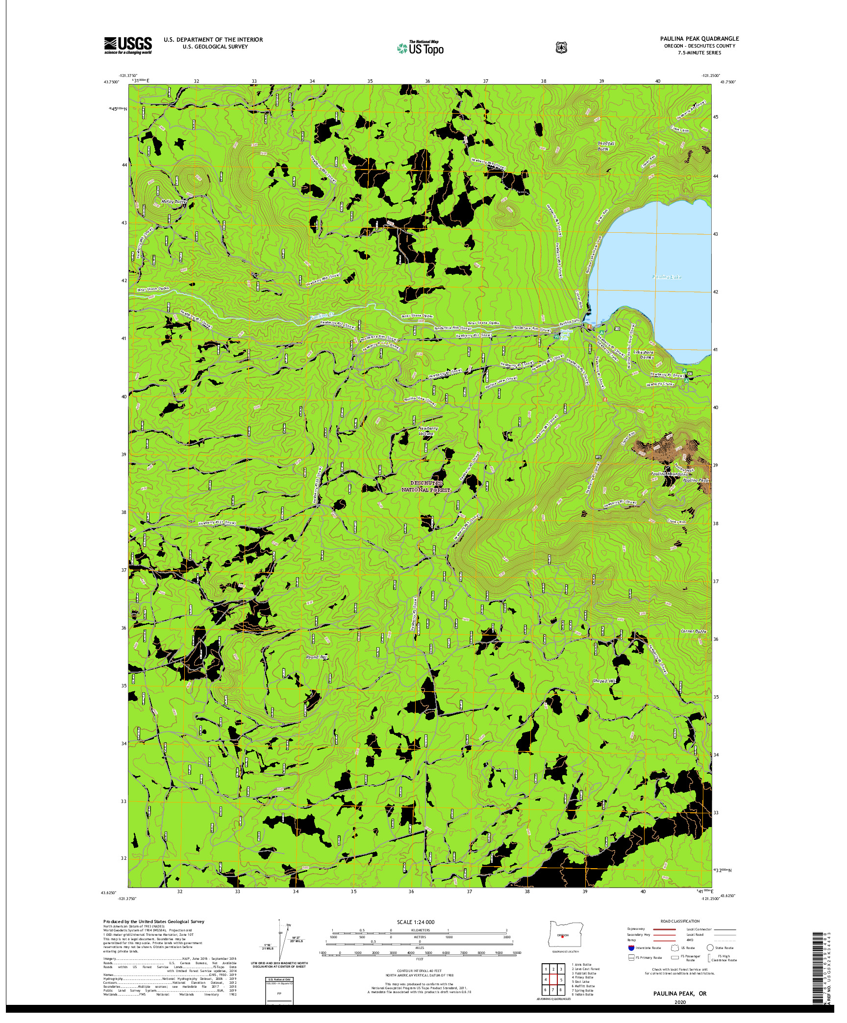 USGS US TOPO 7.5-MINUTE MAP FOR PAULINA PEAK, OR 2020