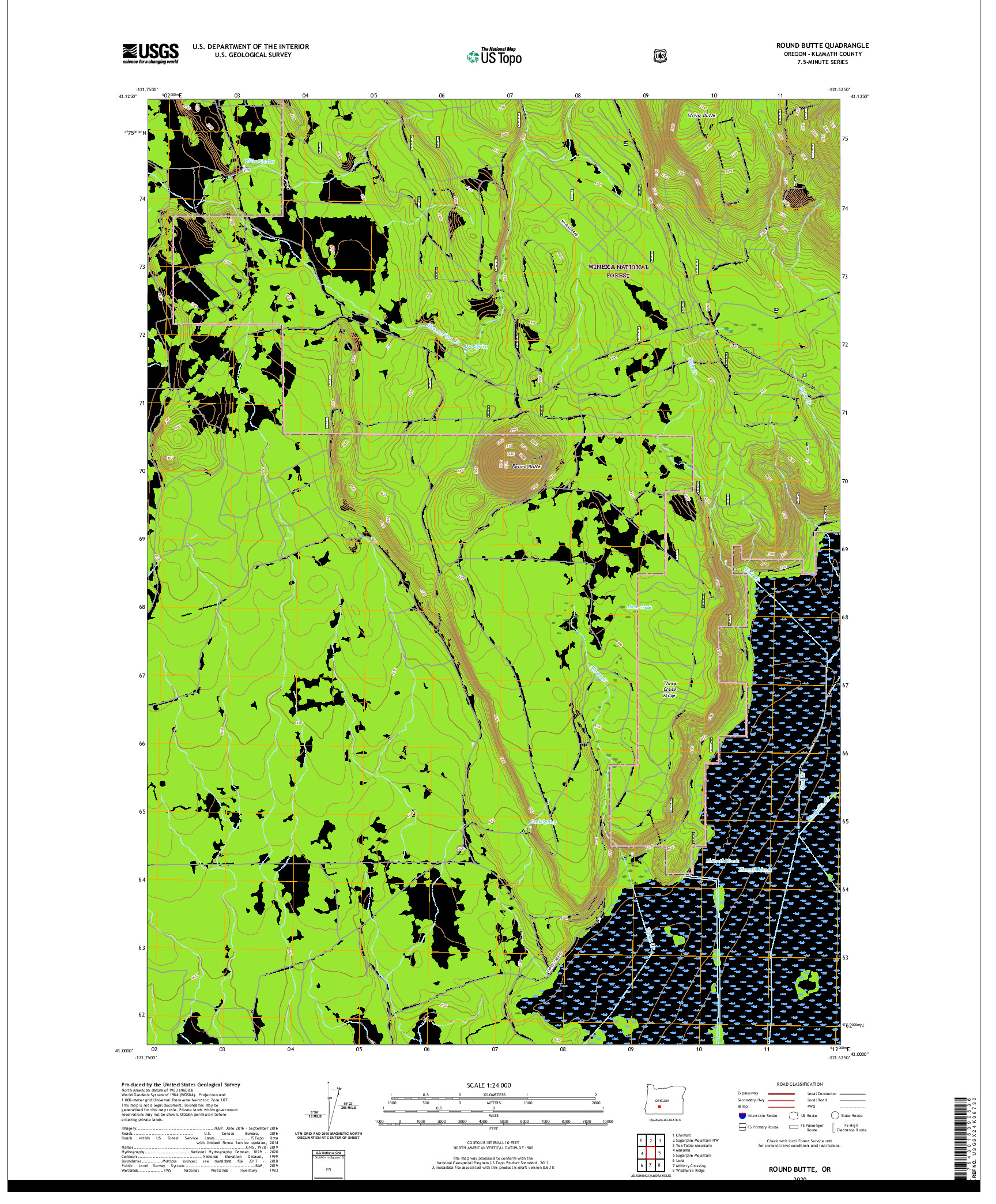 USGS US TOPO 7.5-MINUTE MAP FOR ROUND BUTTE, OR 2020