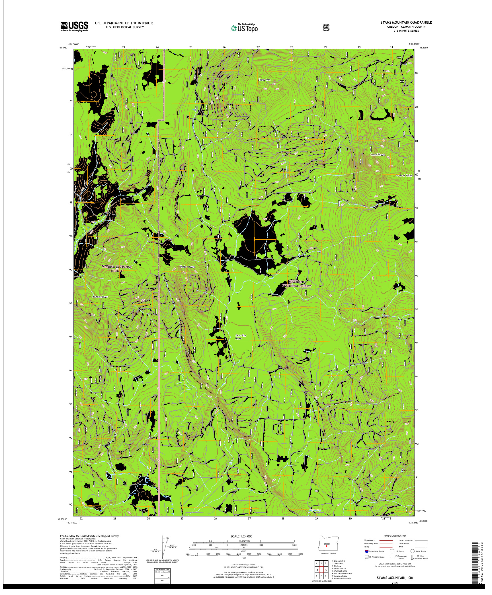 USGS US TOPO 7.5-MINUTE MAP FOR STAMS MOUNTAIN, OR 2020