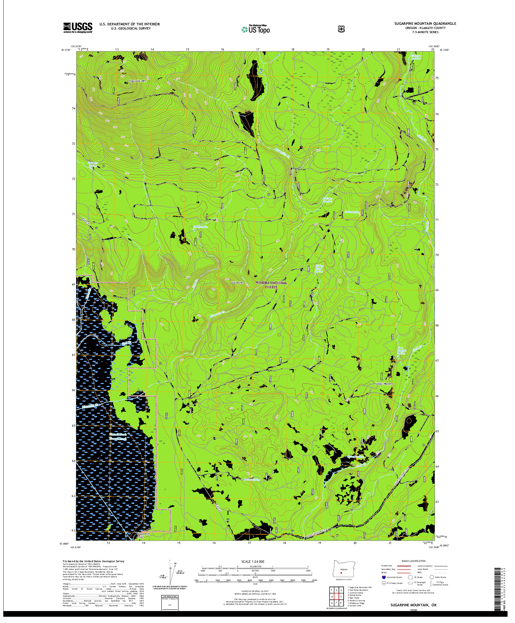 USGS US TOPO 7.5-MINUTE MAP FOR SUGARPINE MOUNTAIN, OR 2020