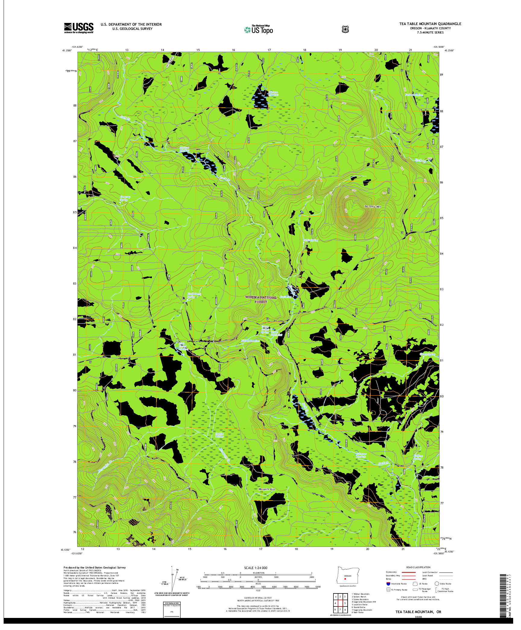 USGS US TOPO 7.5-MINUTE MAP FOR TEA TABLE MOUNTAIN, OR 2020