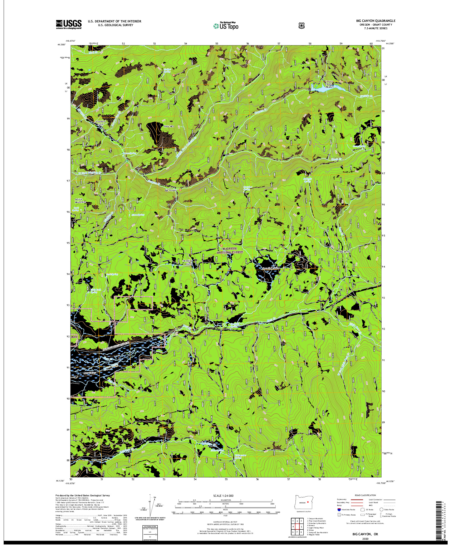 USGS US TOPO 7.5-MINUTE MAP FOR BIG CANYON, OR 2020