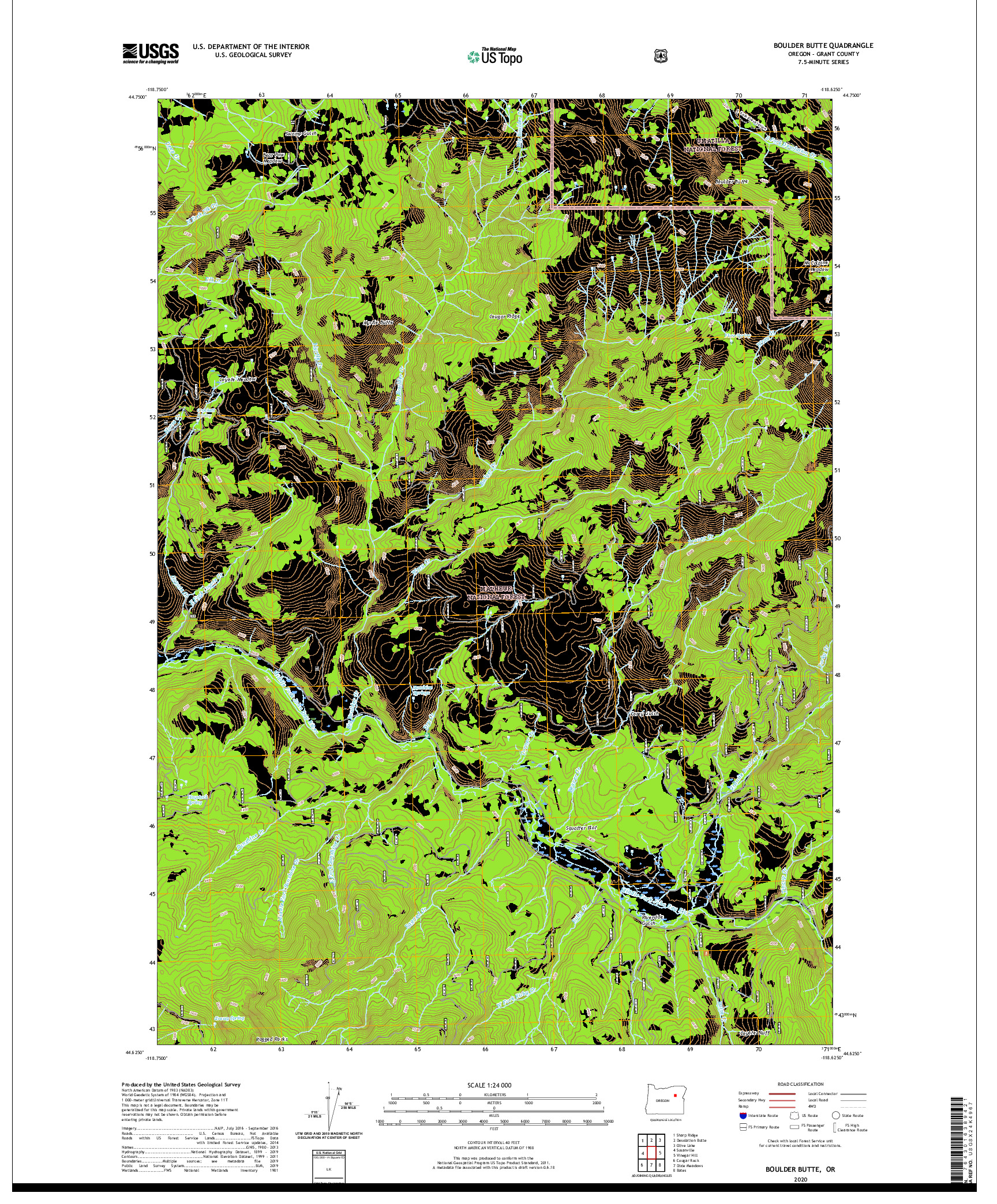 USGS US TOPO 7.5-MINUTE MAP FOR BOULDER BUTTE, OR 2020