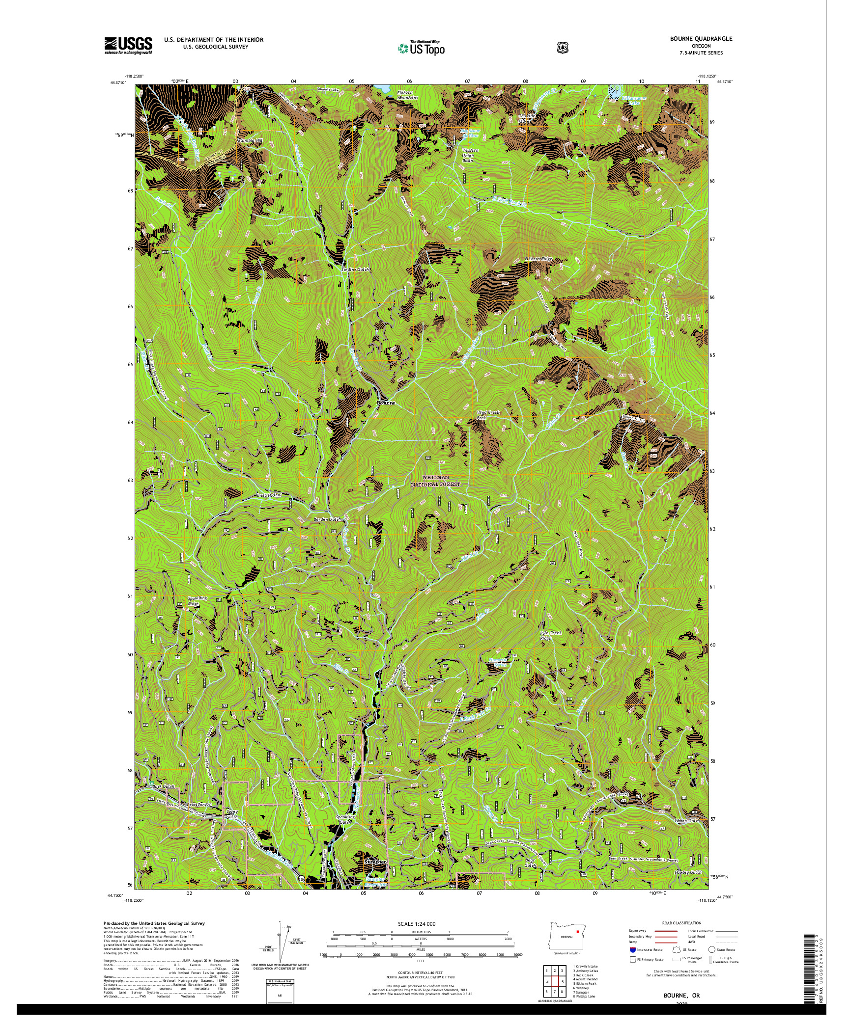 USGS US TOPO 7.5-MINUTE MAP FOR BOURNE, OR 2020