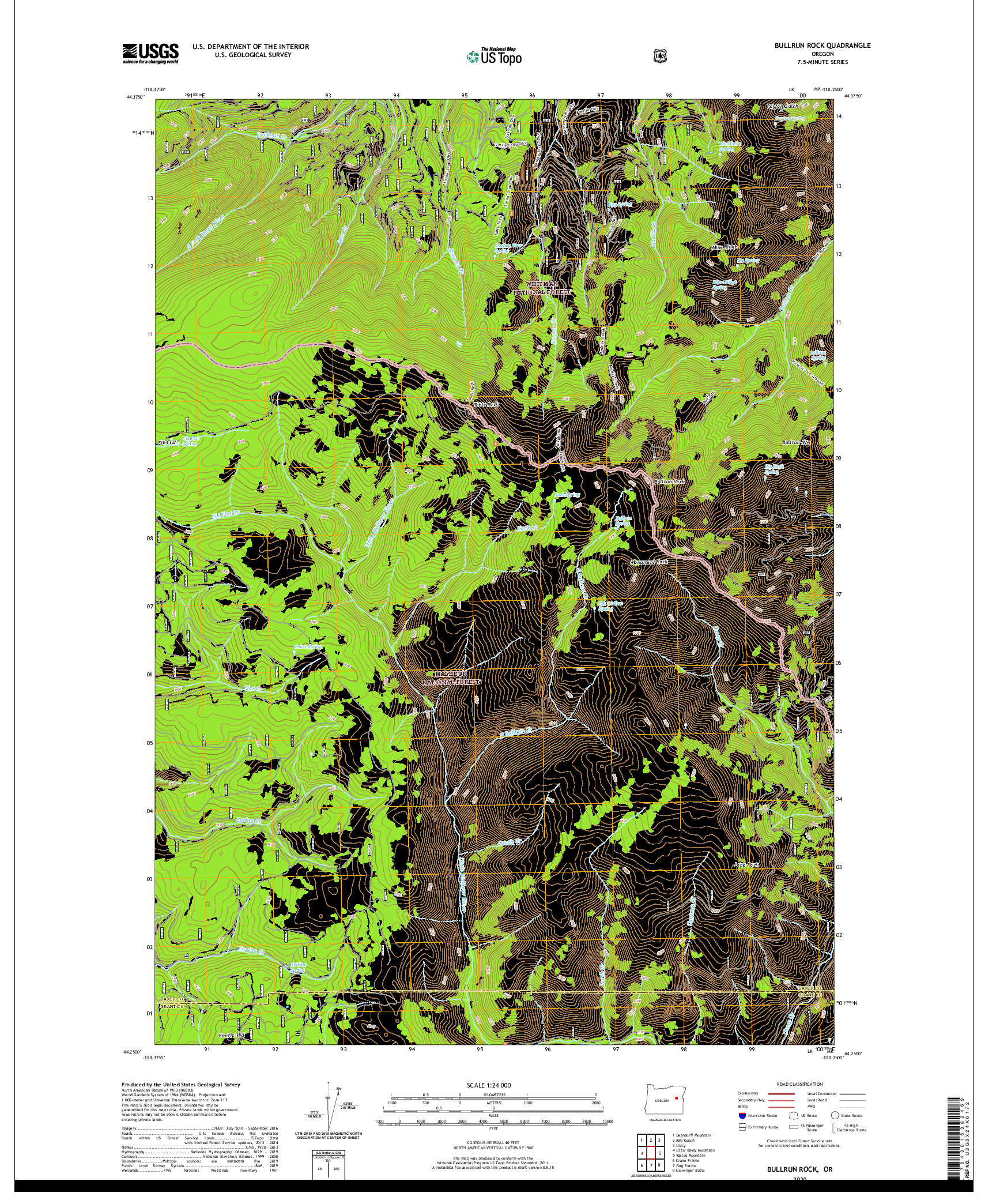 USGS US TOPO 7.5-MINUTE MAP FOR BULLRUN ROCK, OR 2020