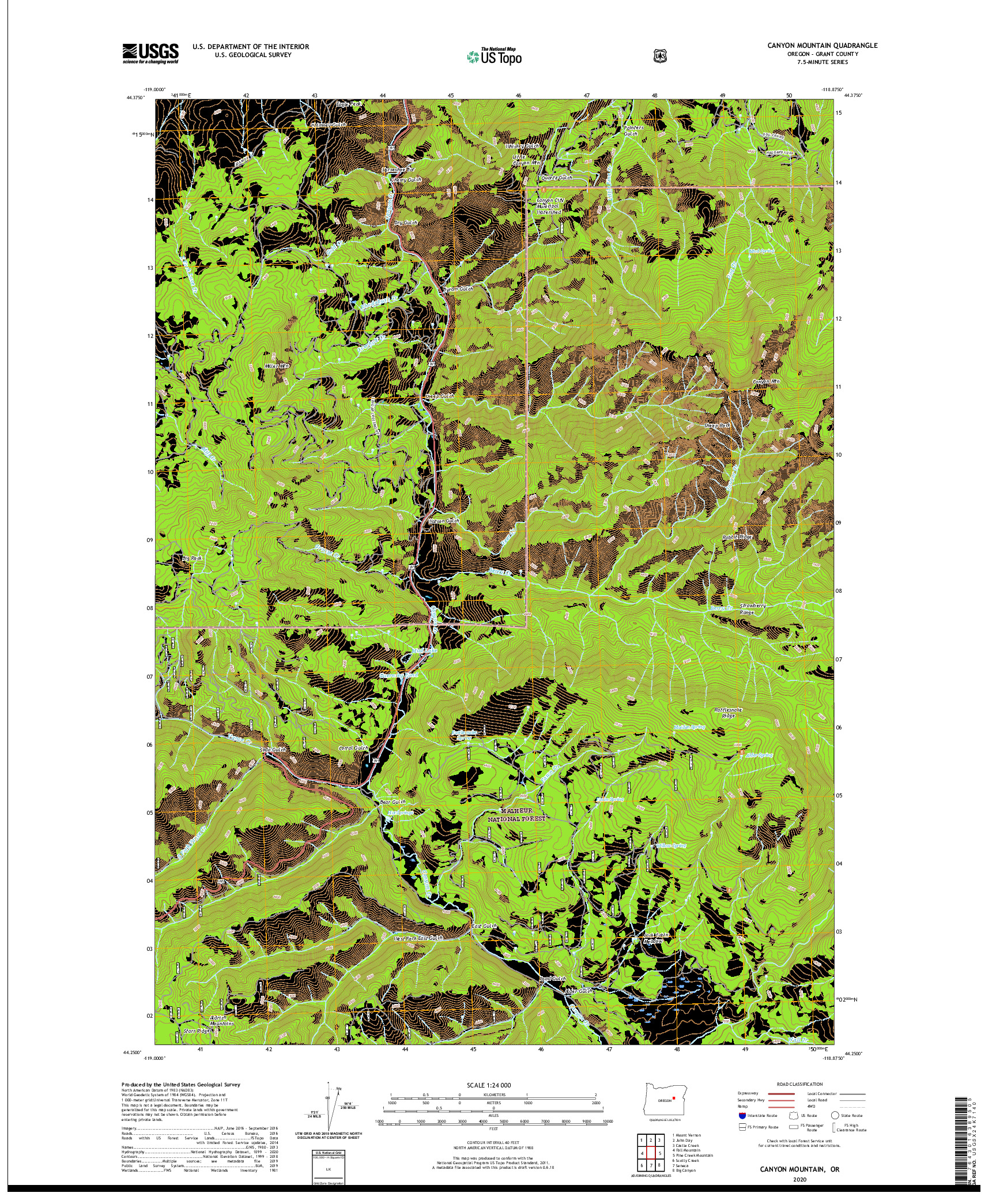 USGS US TOPO 7.5-MINUTE MAP FOR CANYON MOUNTAIN, OR 2020
