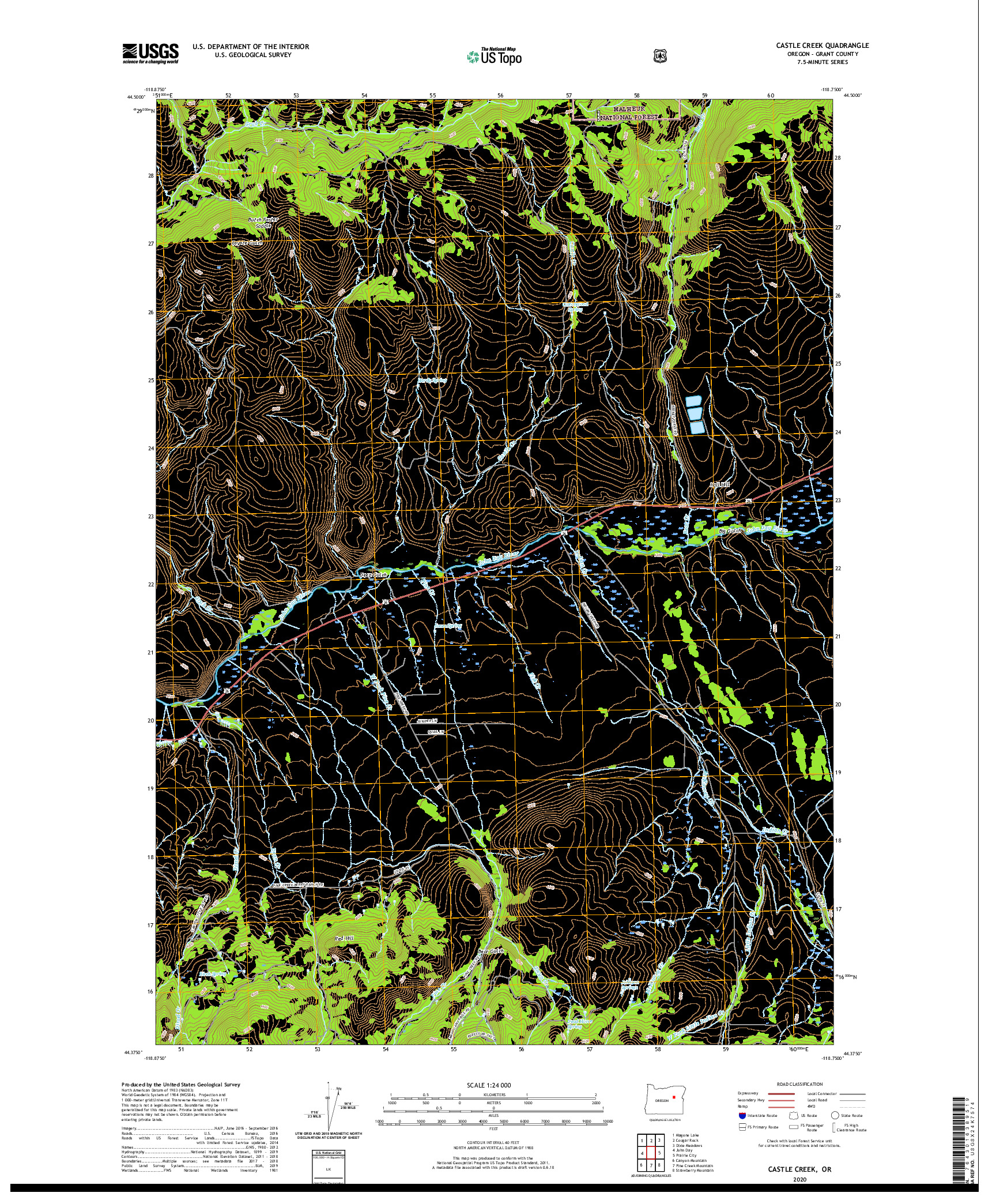 USGS US TOPO 7.5-MINUTE MAP FOR CASTLE CREEK, OR 2020