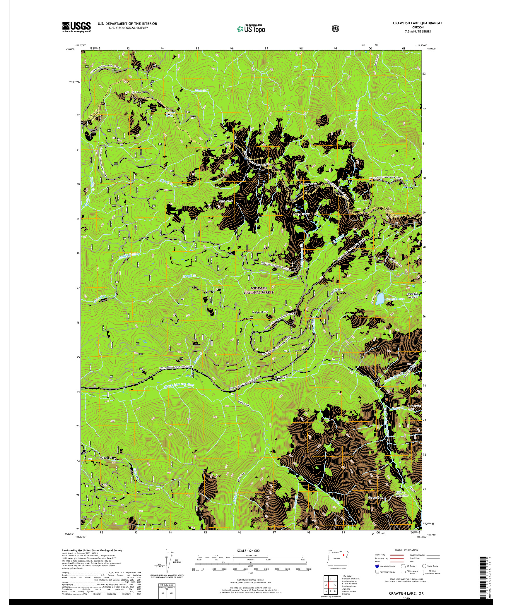 USGS US TOPO 7.5-MINUTE MAP FOR CRAWFISH LAKE, OR 2020