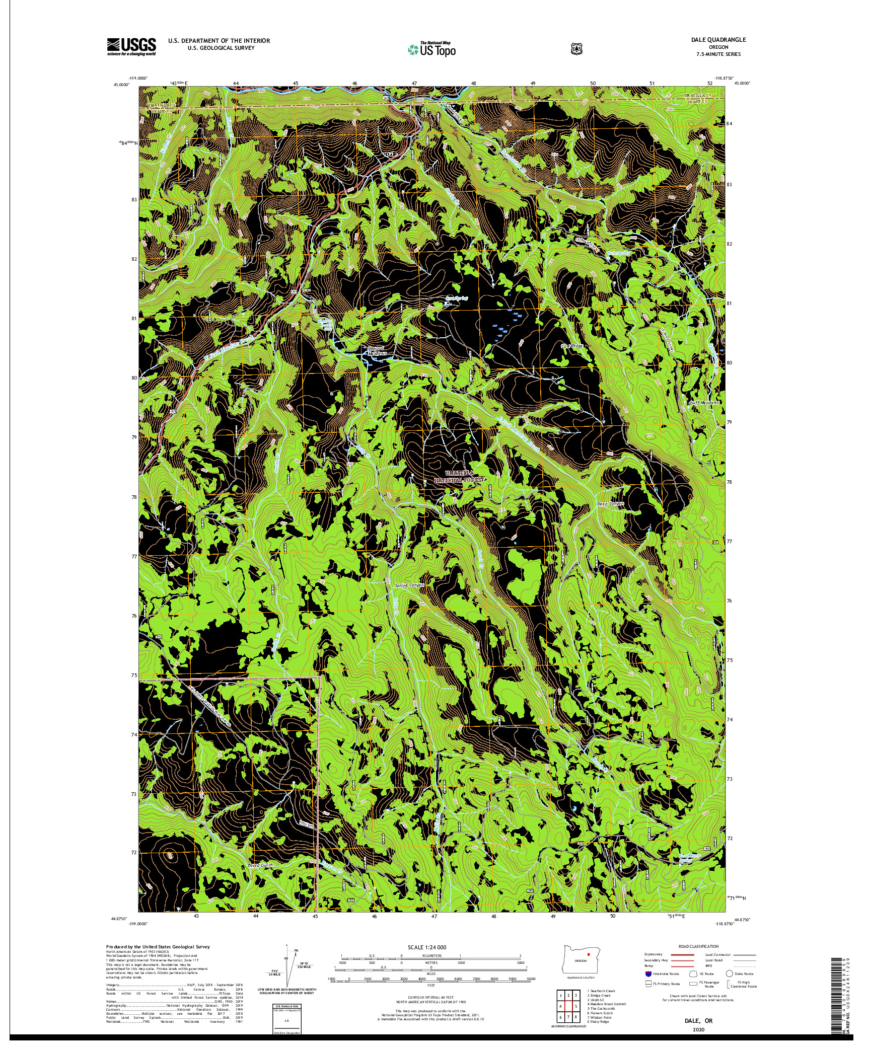 USGS US TOPO 7.5-MINUTE MAP FOR DALE, OR 2020