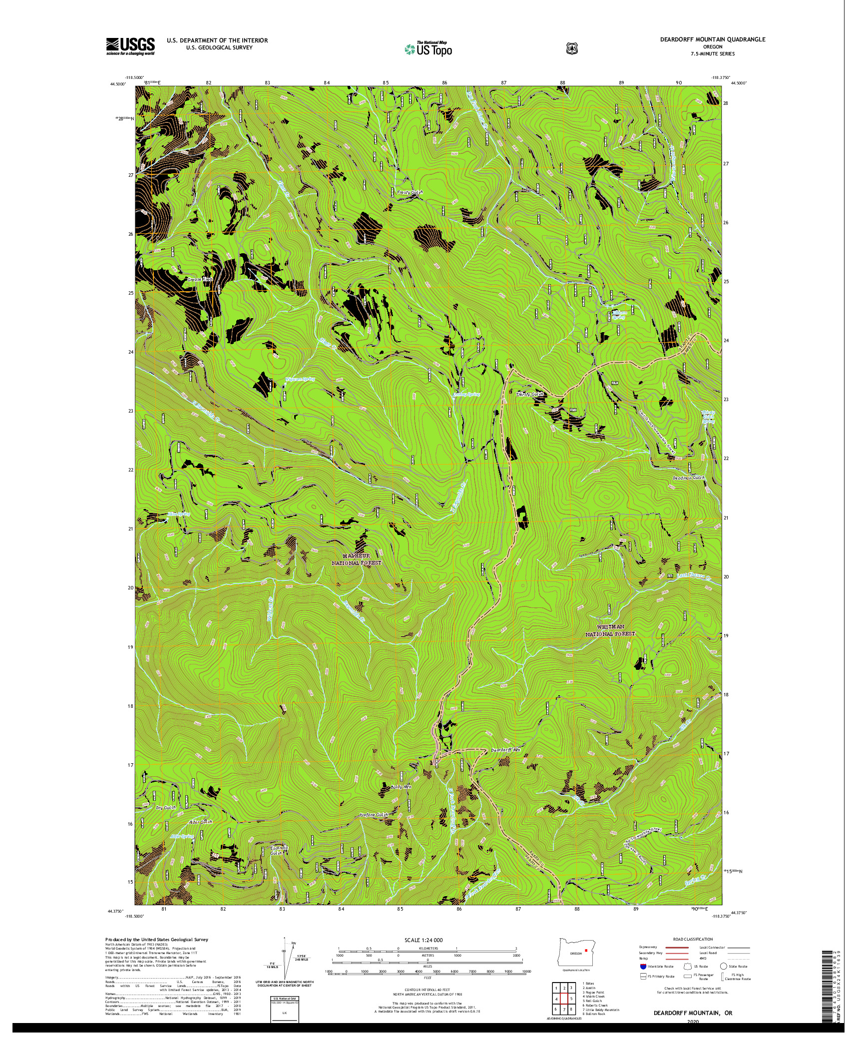 USGS US TOPO 7.5-MINUTE MAP FOR DEARDORFF MOUNTAIN, OR 2020