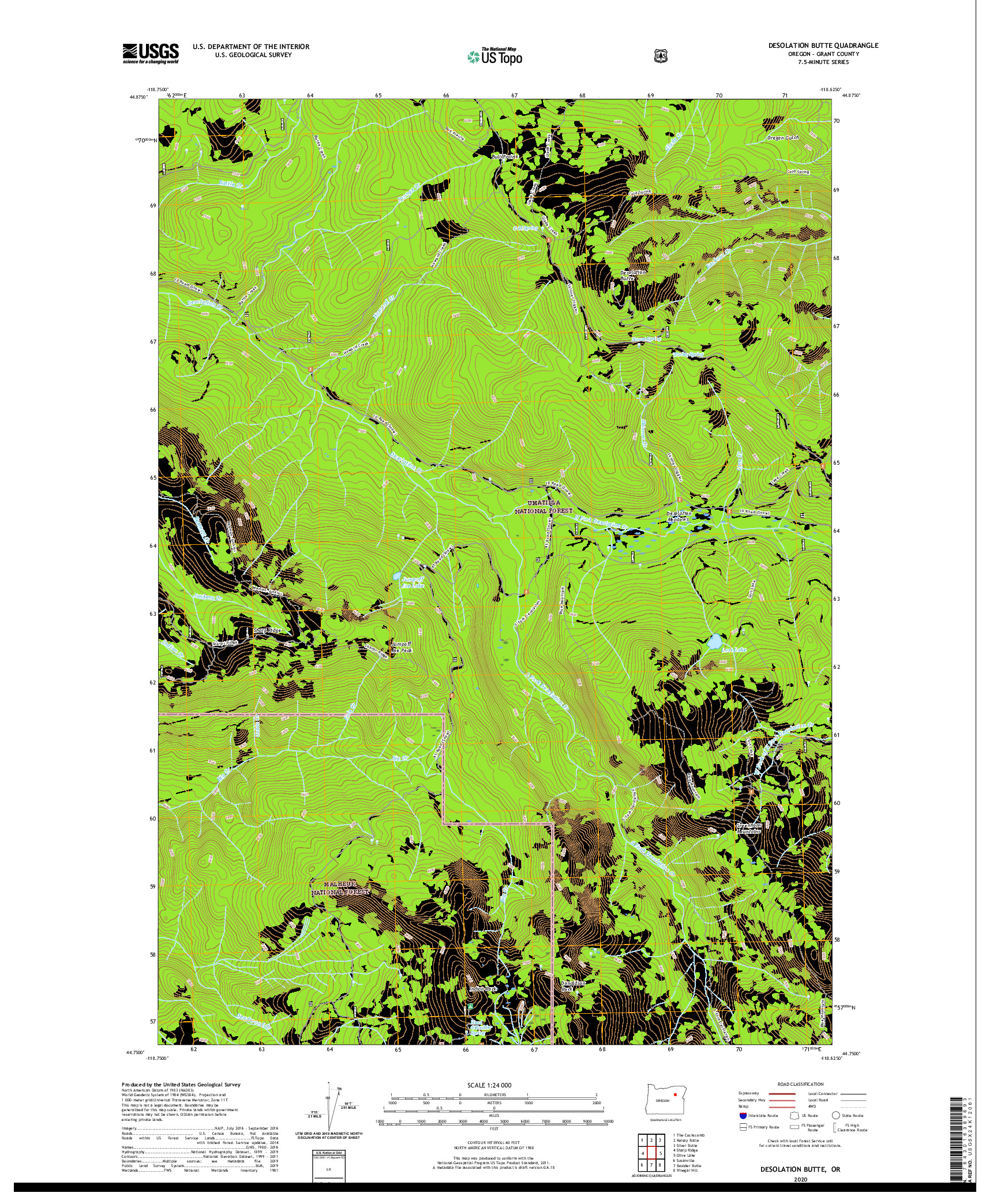 USGS US TOPO 7.5-MINUTE MAP FOR DESOLATION BUTTE, OR 2020