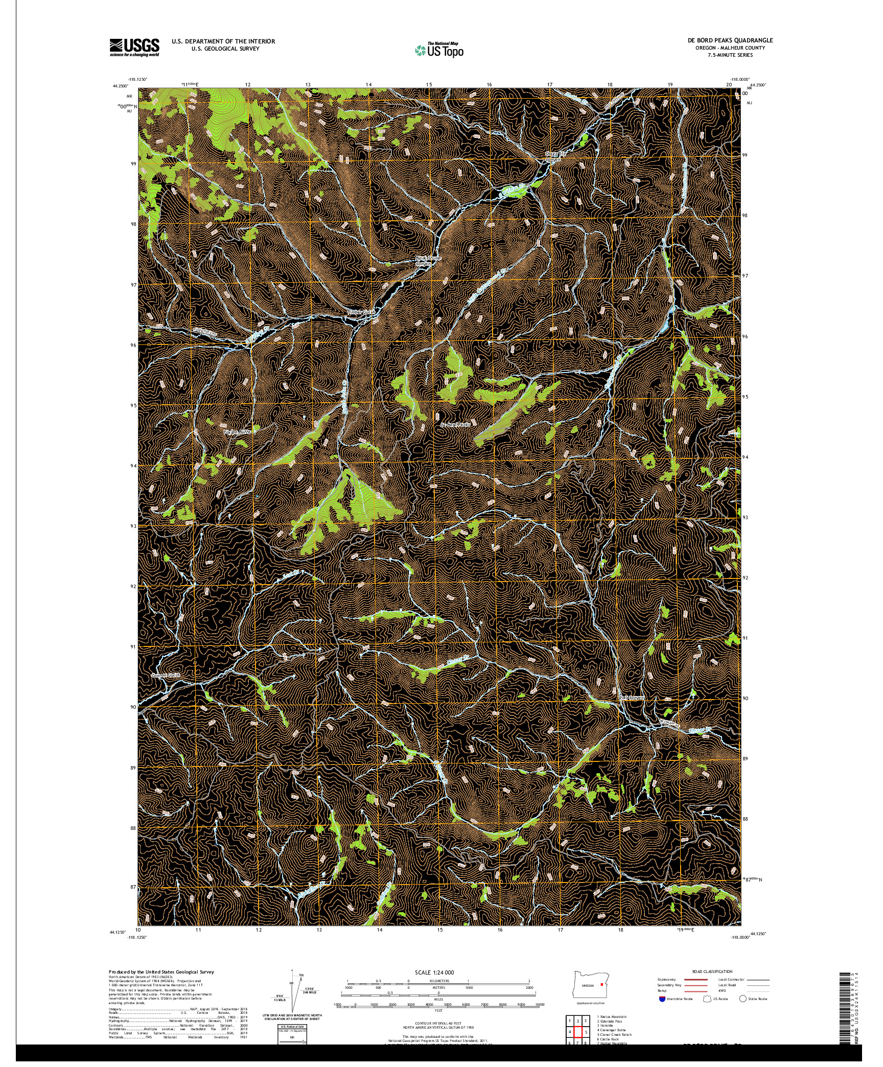 USGS US TOPO 7.5-MINUTE MAP FOR DE BORD PEAKS, OR 2020