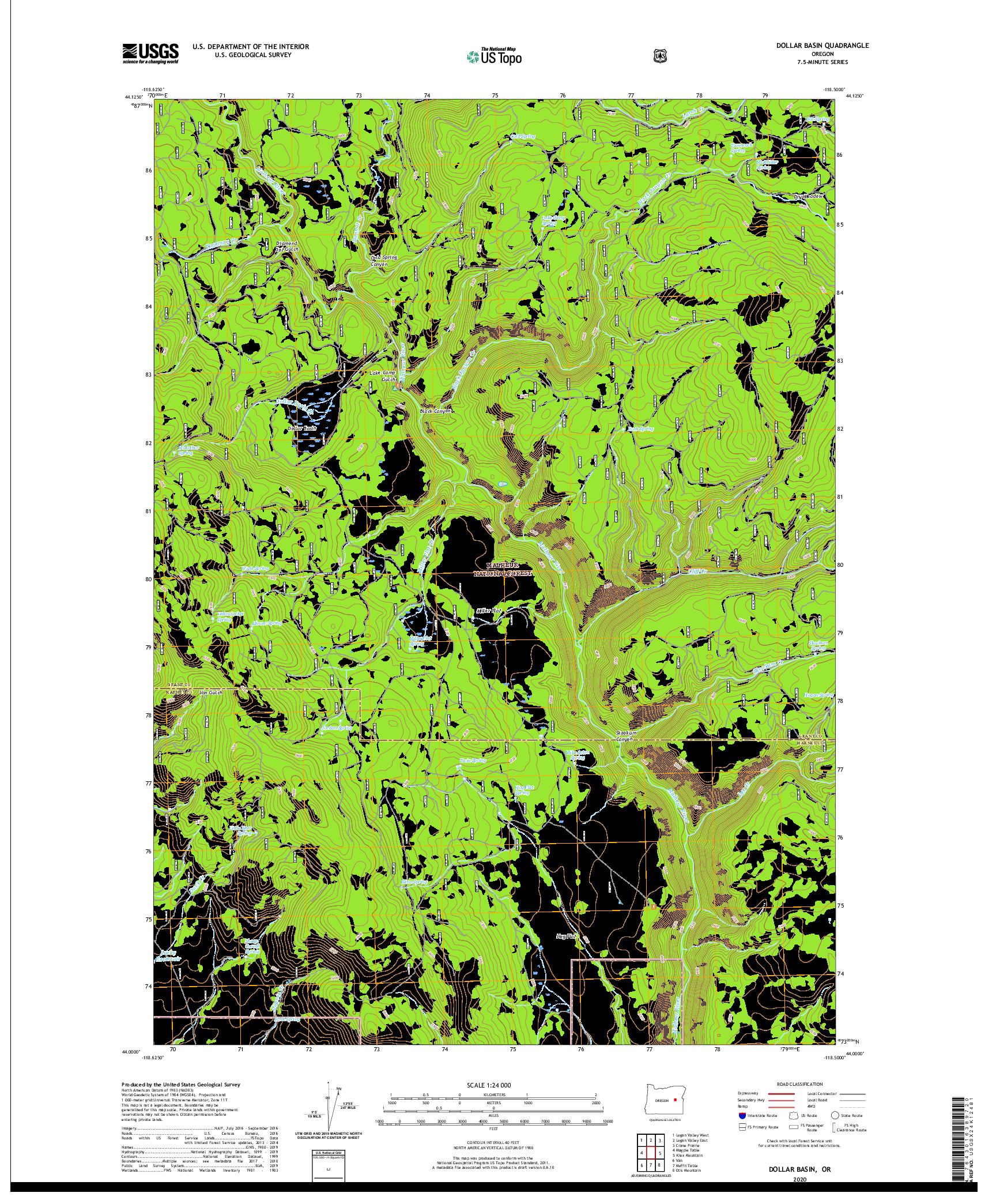 USGS US TOPO 7.5-MINUTE MAP FOR DOLLAR BASIN, OR 2020