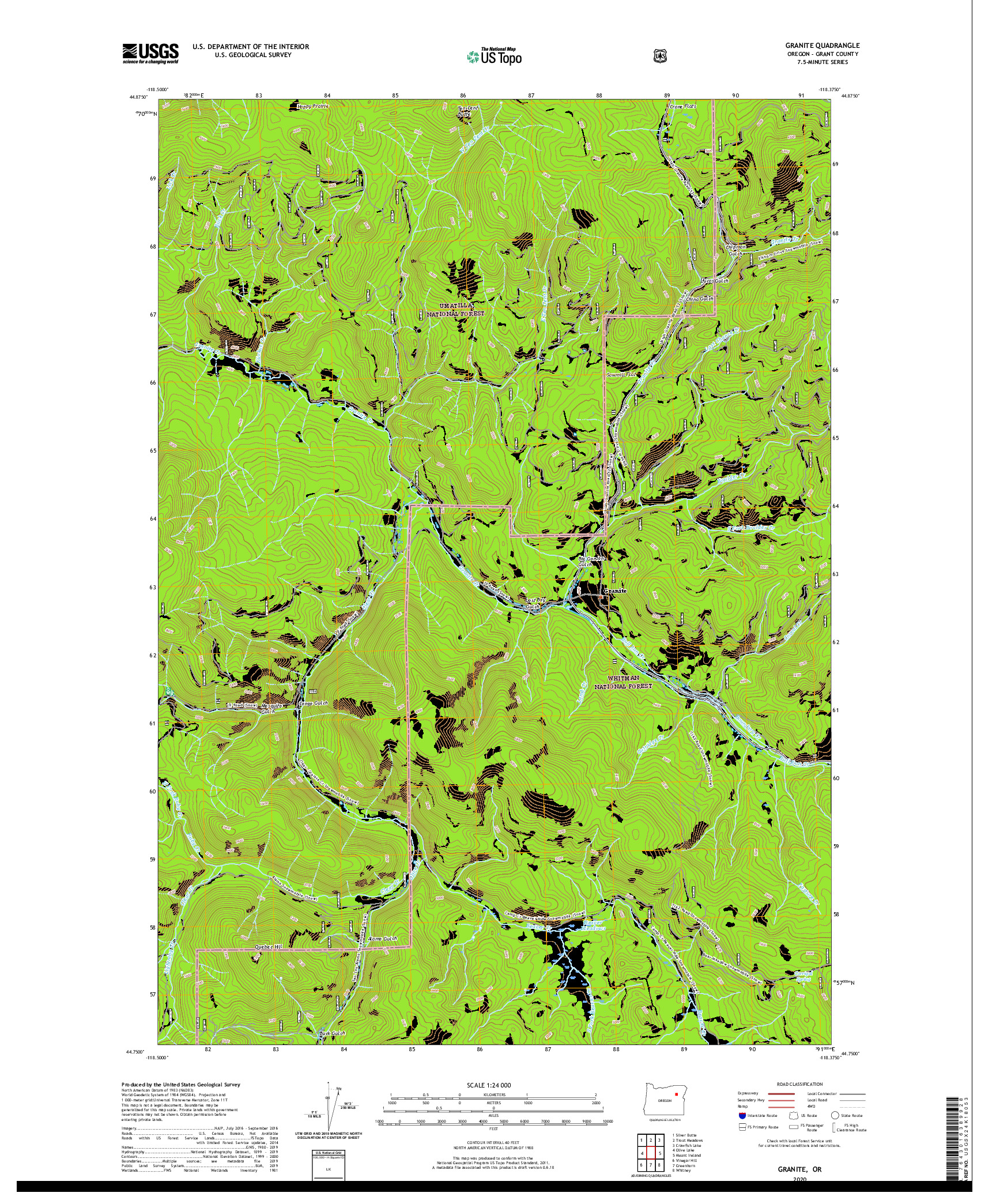USGS US TOPO 7.5-MINUTE MAP FOR GRANITE, OR 2020