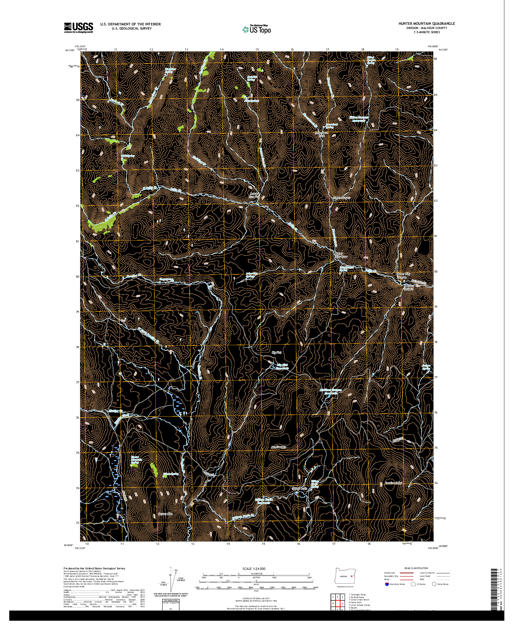 USGS US TOPO 7.5-MINUTE MAP FOR HUNTER MOUNTAIN, OR 2020