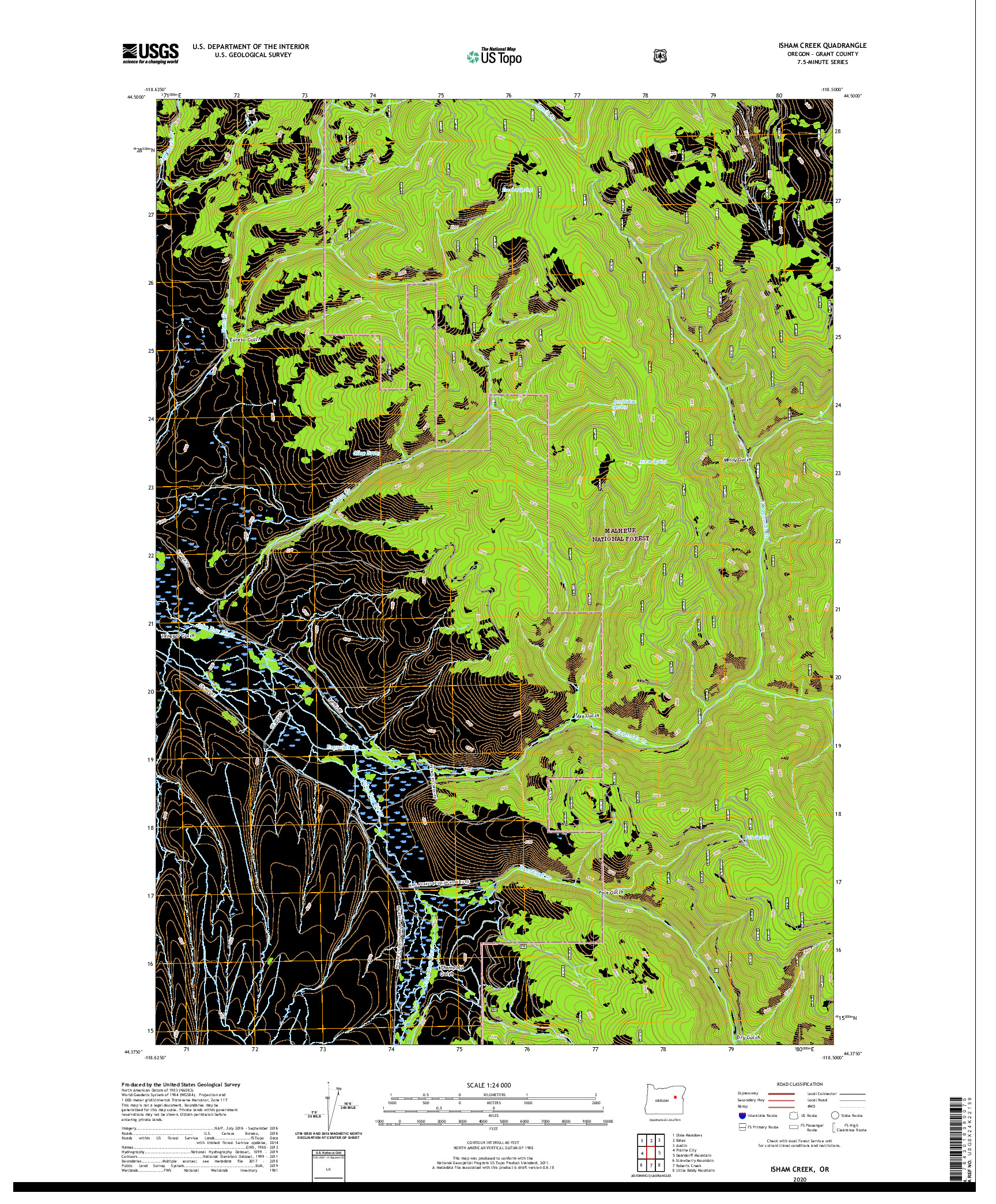 USGS US TOPO 7.5-MINUTE MAP FOR ISHAM CREEK, OR 2020