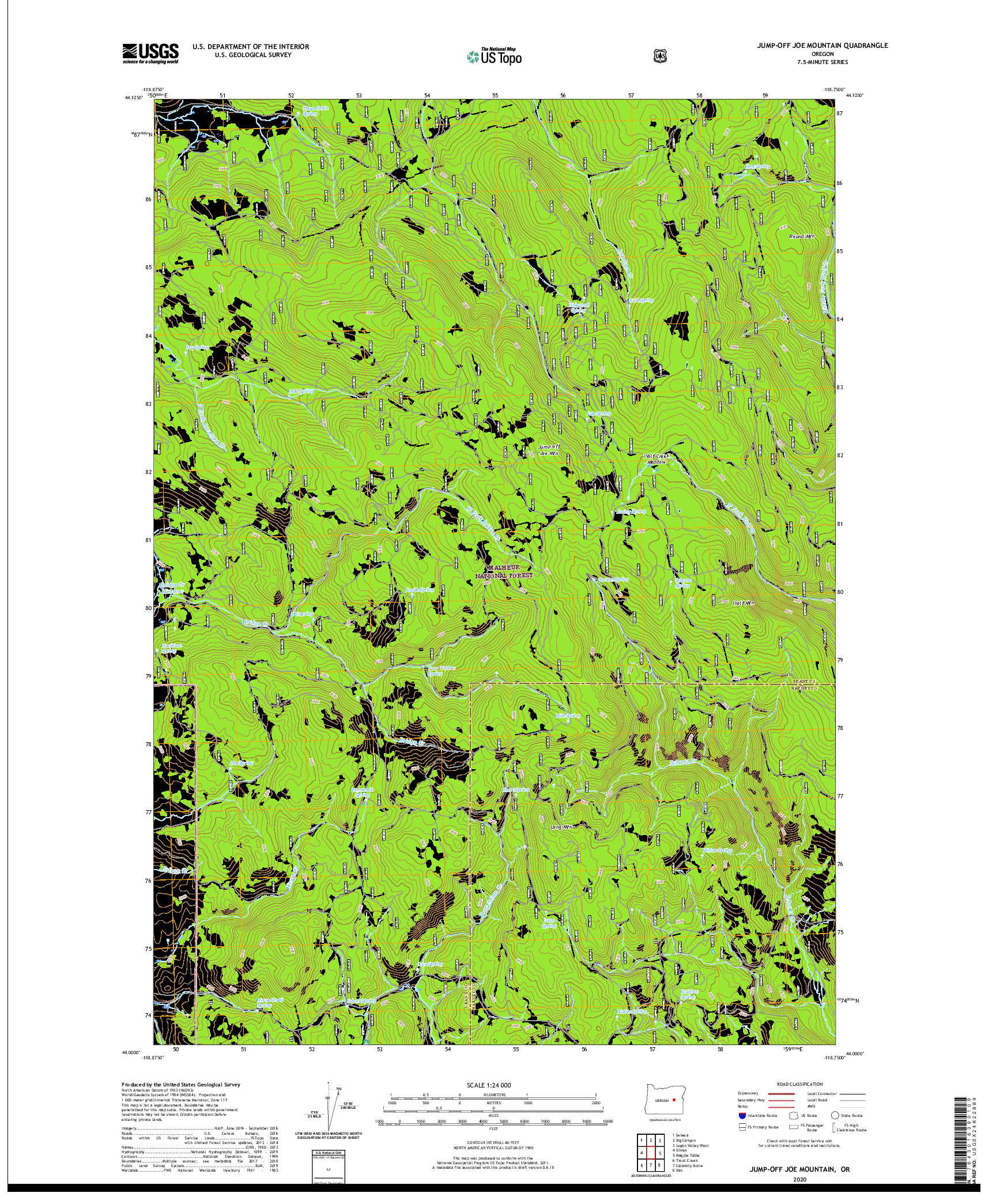 USGS US TOPO 7.5-MINUTE MAP FOR JUMP-OFF JOE MOUNTAIN, OR 2020