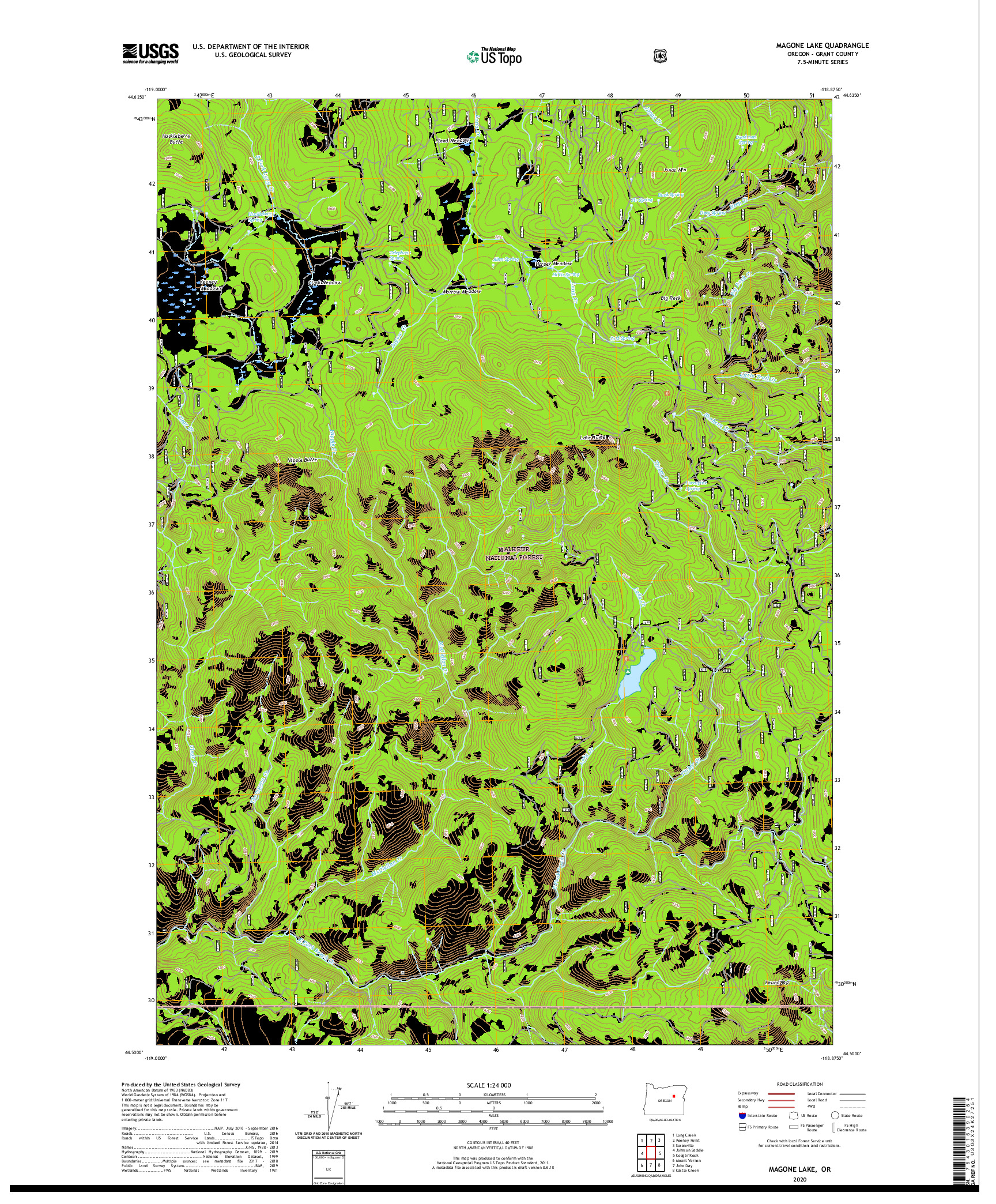 USGS US TOPO 7.5-MINUTE MAP FOR MAGONE LAKE, OR 2020