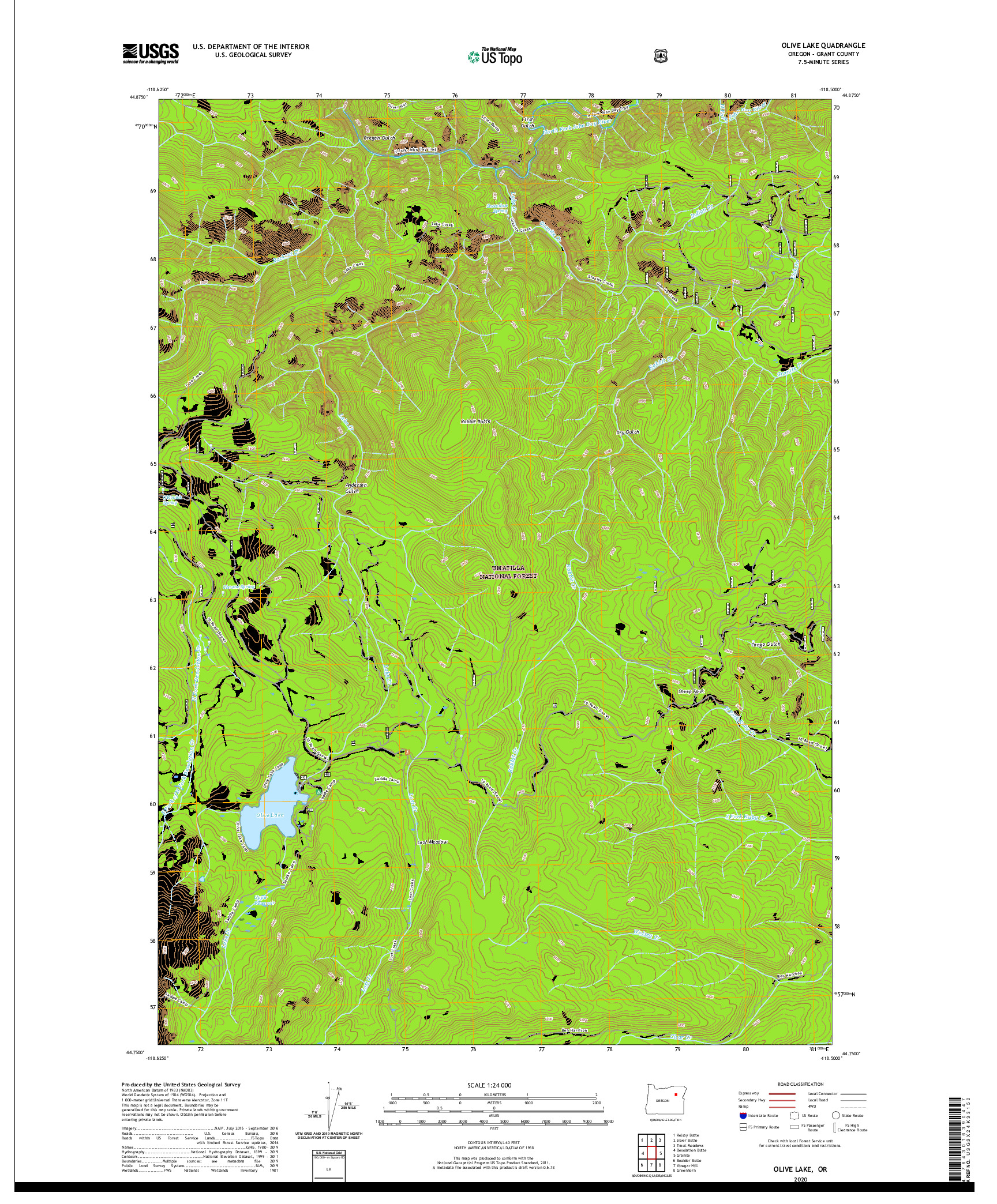 USGS US TOPO 7.5-MINUTE MAP FOR OLIVE LAKE, OR 2020