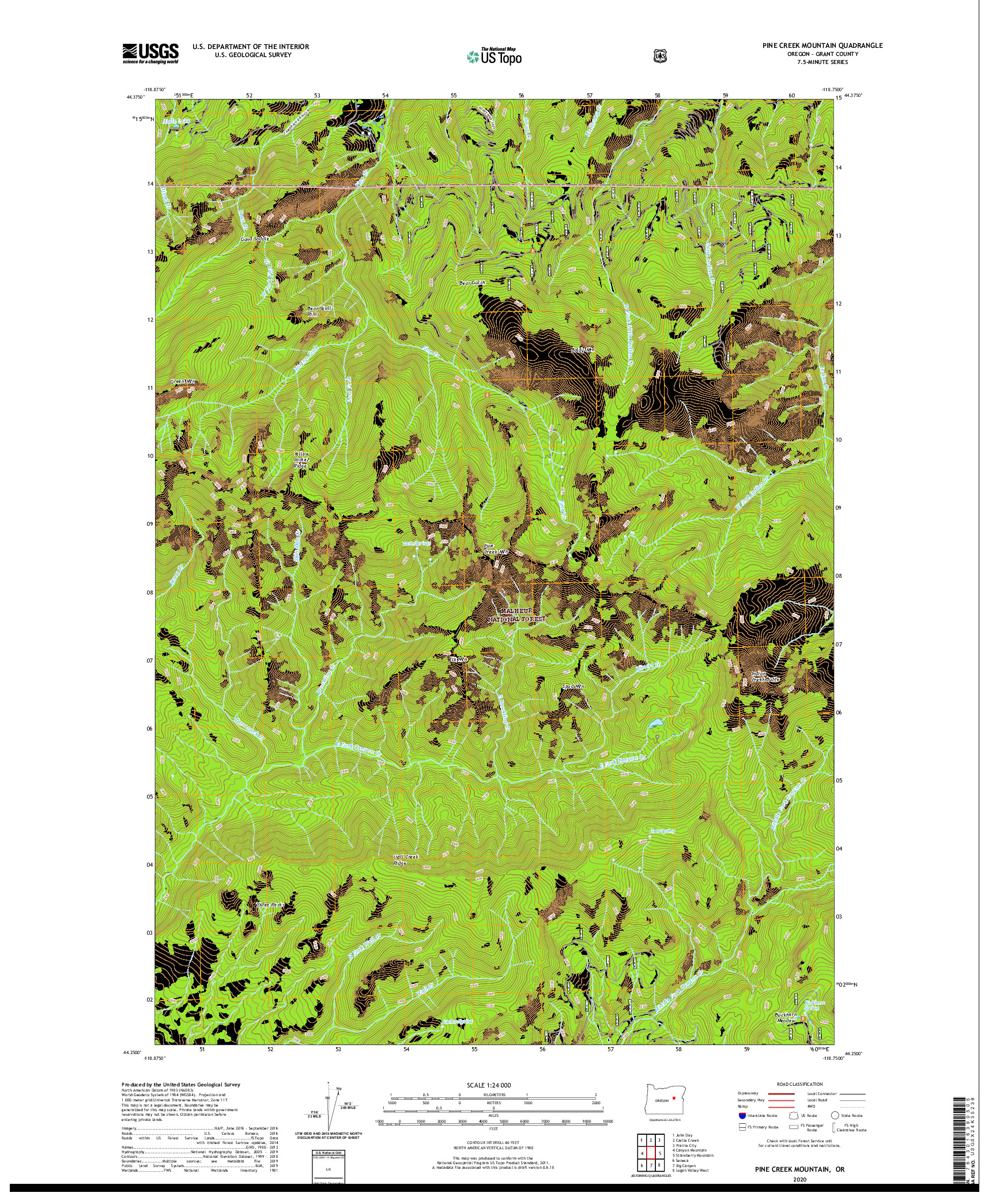 USGS US TOPO 7.5-MINUTE MAP FOR PINE CREEK MOUNTAIN, OR 2020