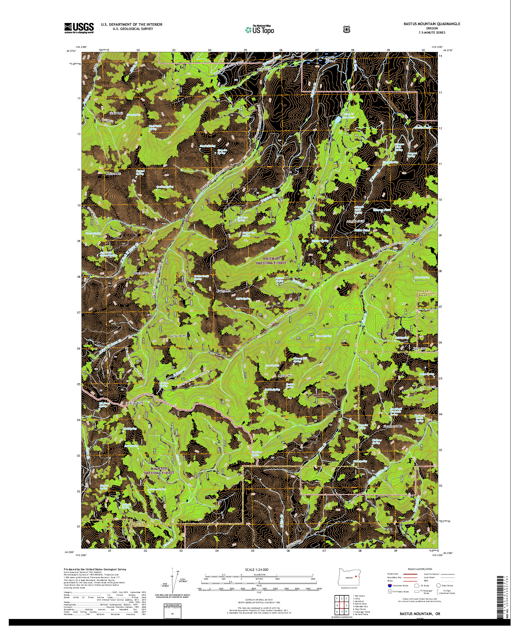 USGS US TOPO 7.5-MINUTE MAP FOR RASTUS MOUNTAIN, OR 2020