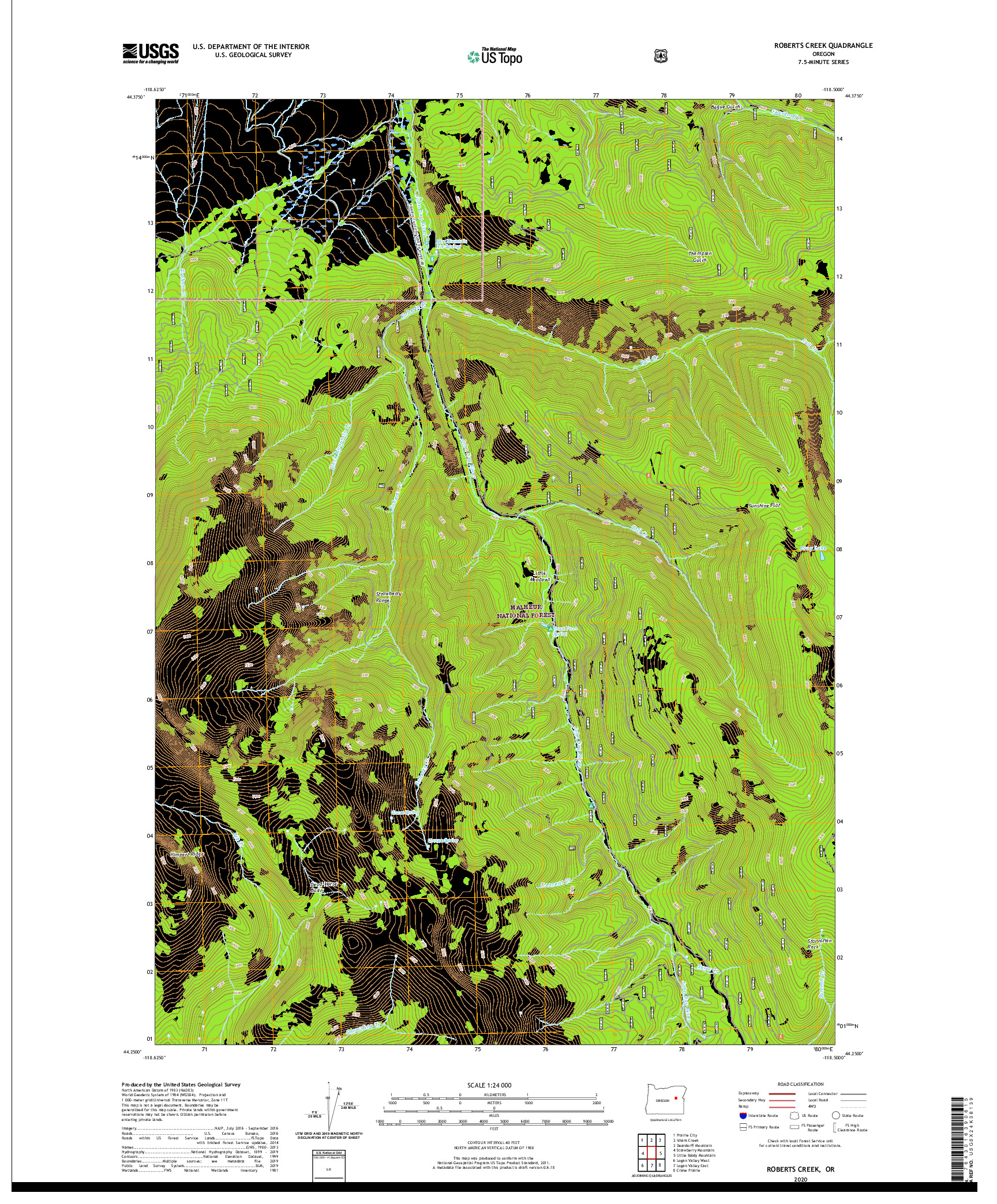 USGS US TOPO 7.5-MINUTE MAP FOR ROBERTS CREEK, OR 2020